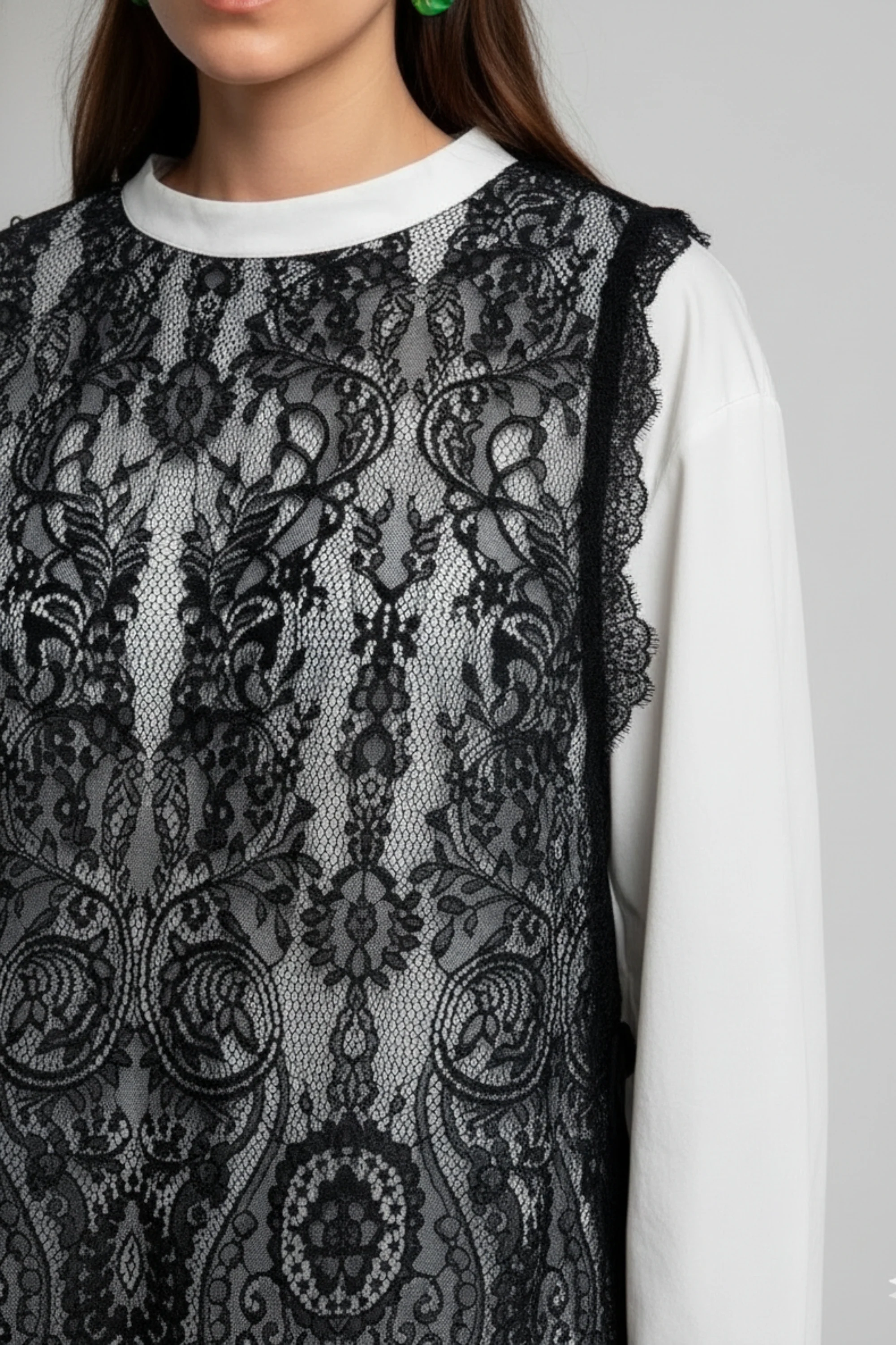 White Shirt with Noir Lace Overlay