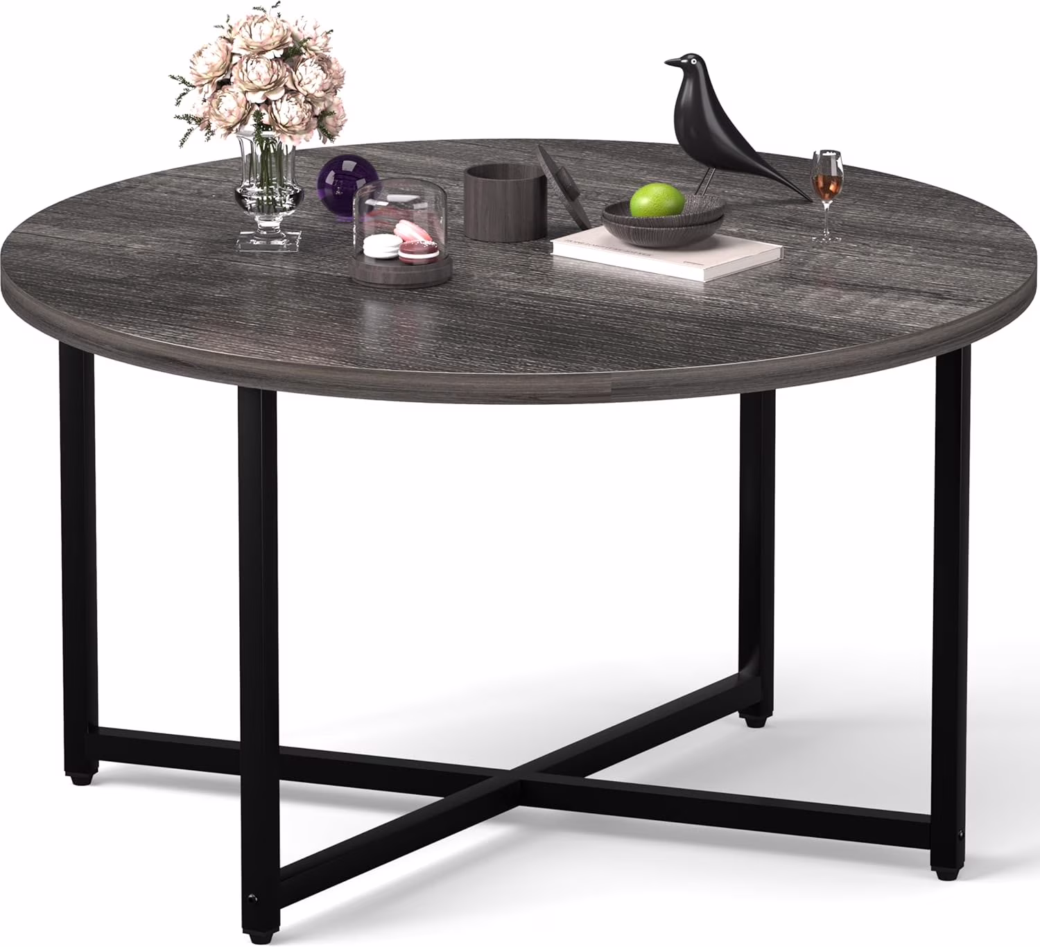 Round Coffee Table, 31.5" Circle Coffee TableRoma Round Coffee Tables Living Room, Large Coffee Table Round for Indoor & Outdoor Use, Office, Patio or Garden, Large Gray(31.5" D x 17.7" H)