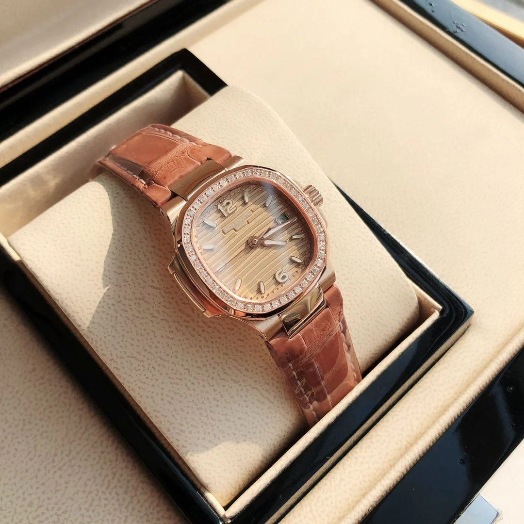 PATEK Watch Nautilus 32mm Pink Gold Leather Watch
