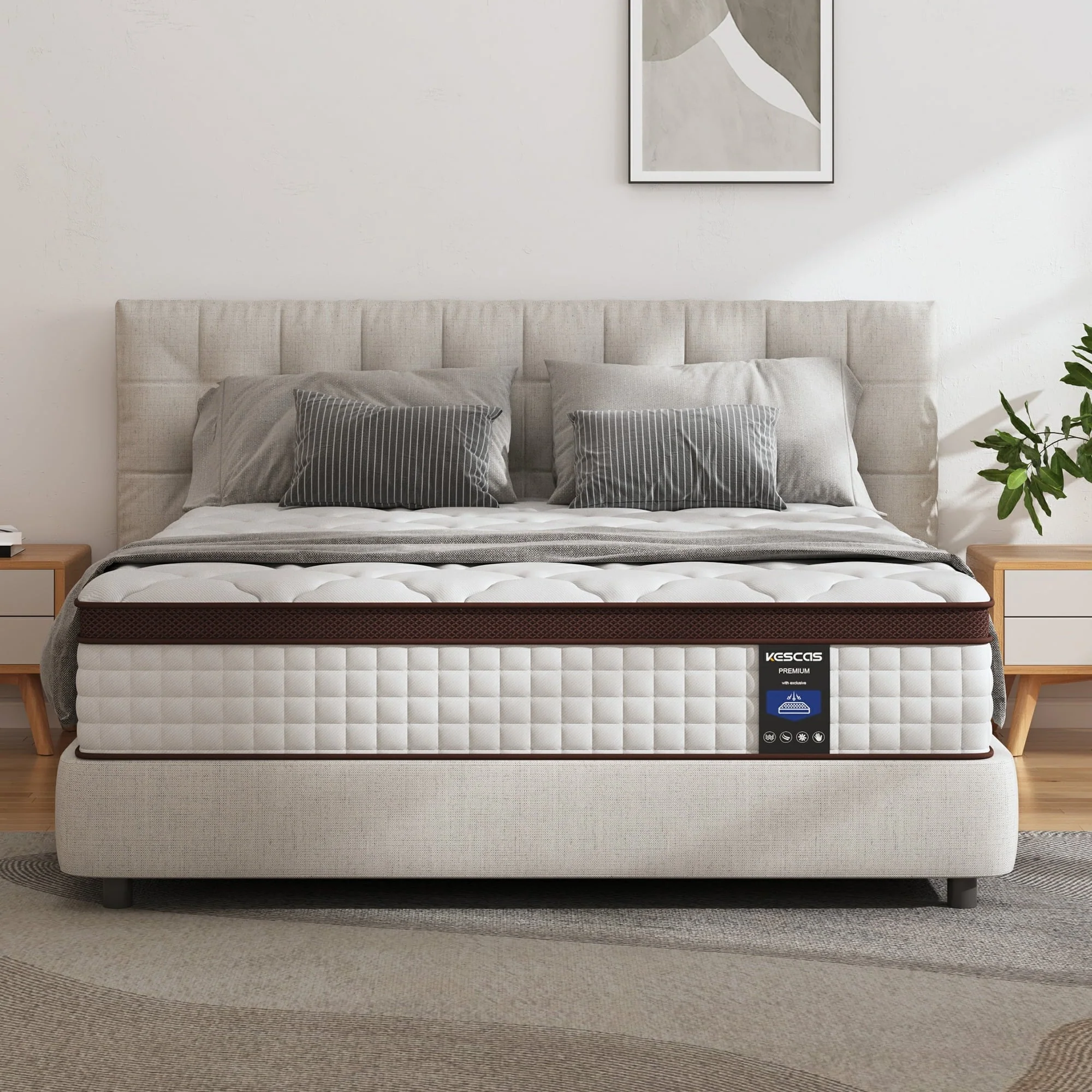 Full Size Mattress, Kescas 10 Inch Hybrid Mattress Full with Fiberglass Free, Memory Foam, Breathable Euro Pillow Top Mattress for Cooler Sleep Supportive & Pressure Relief, Medium Firm