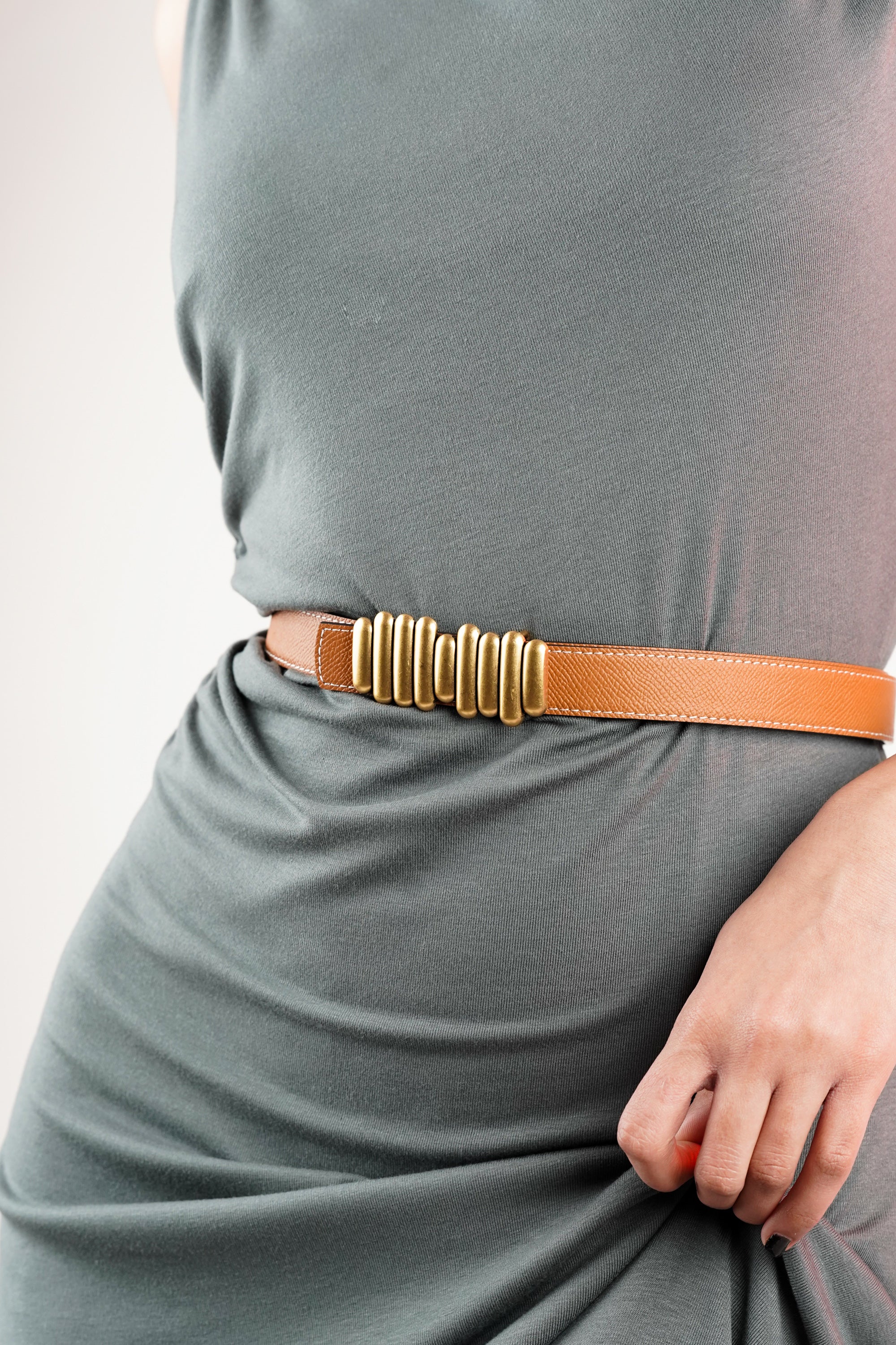 Brown Black Bar Reversible Buckle Belt