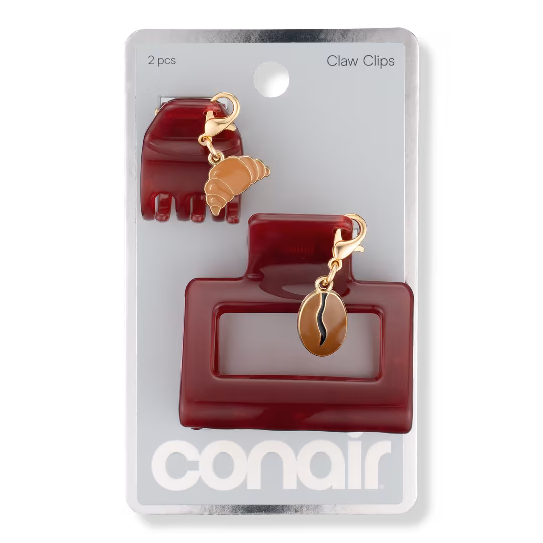 Conair Accessories  Burgundy Claw Clip Set with Coffee & Croissant Charms