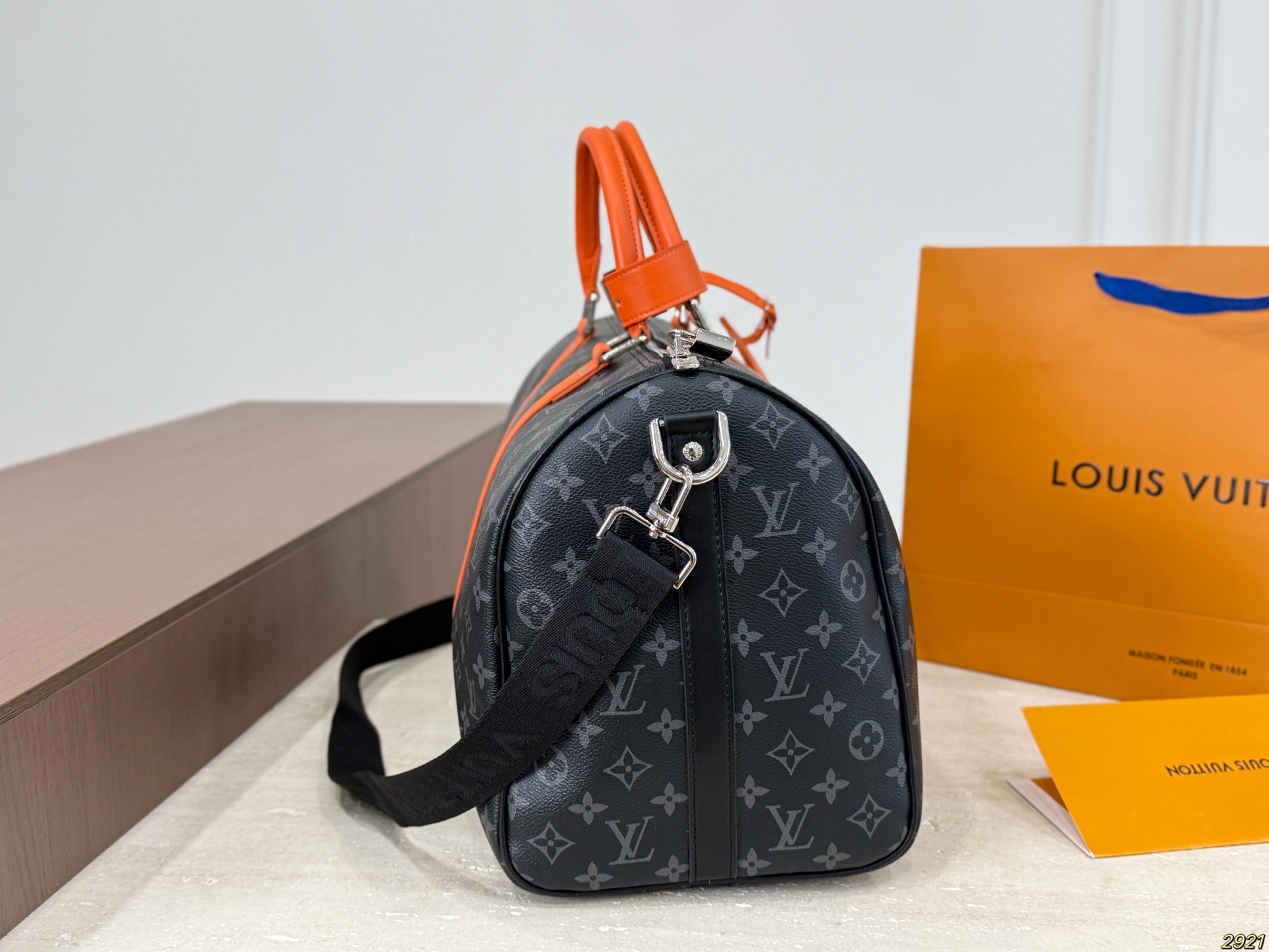 LV Keepall Bandoulière 45 Monogram Eclipse Sunrise Orange Bag