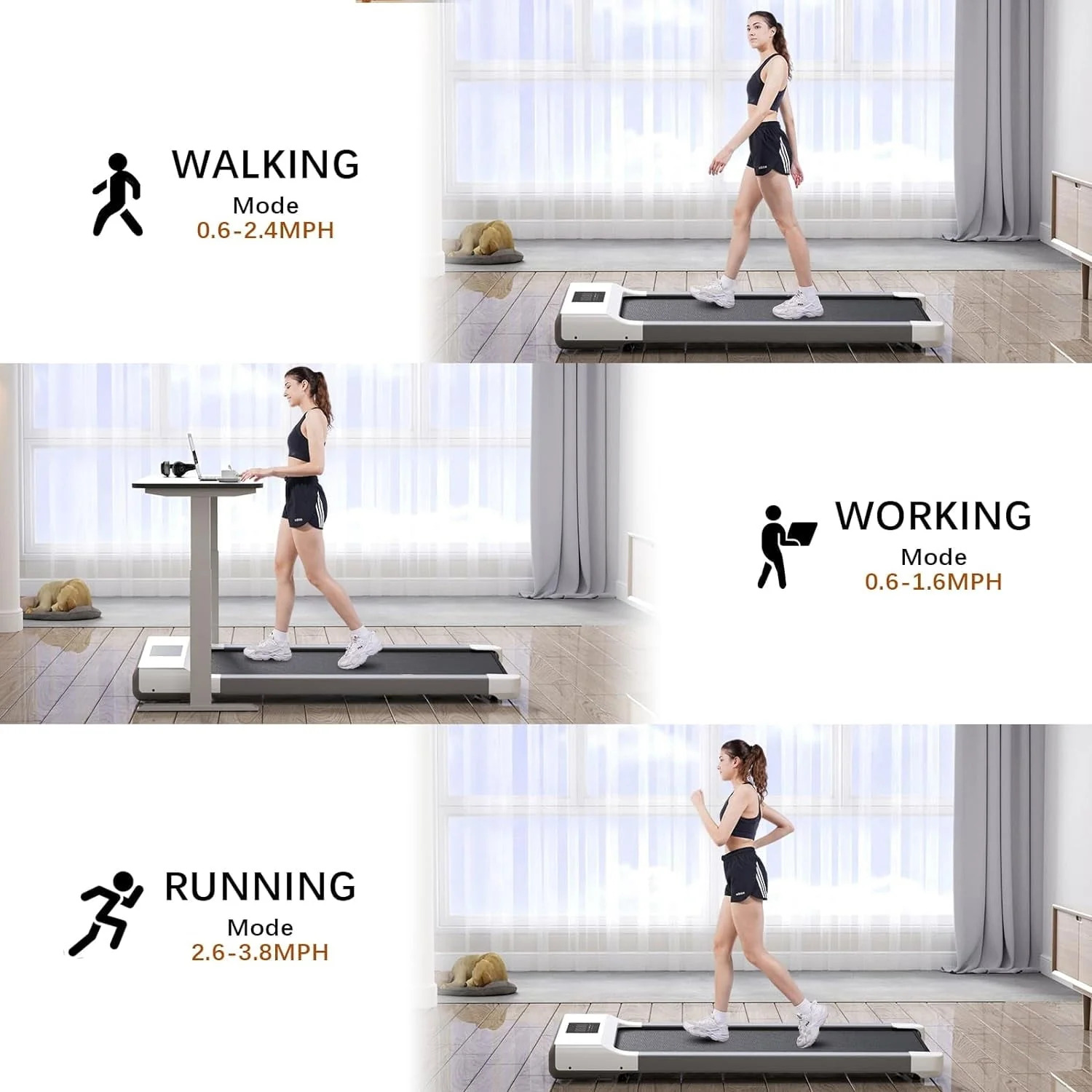 YDZJY  Walking Pad, Walking Treadmill Under Desk Treadmill 2 in 1 for Home/Office with Remote Control, Portable Treadmill in LED Display(White)