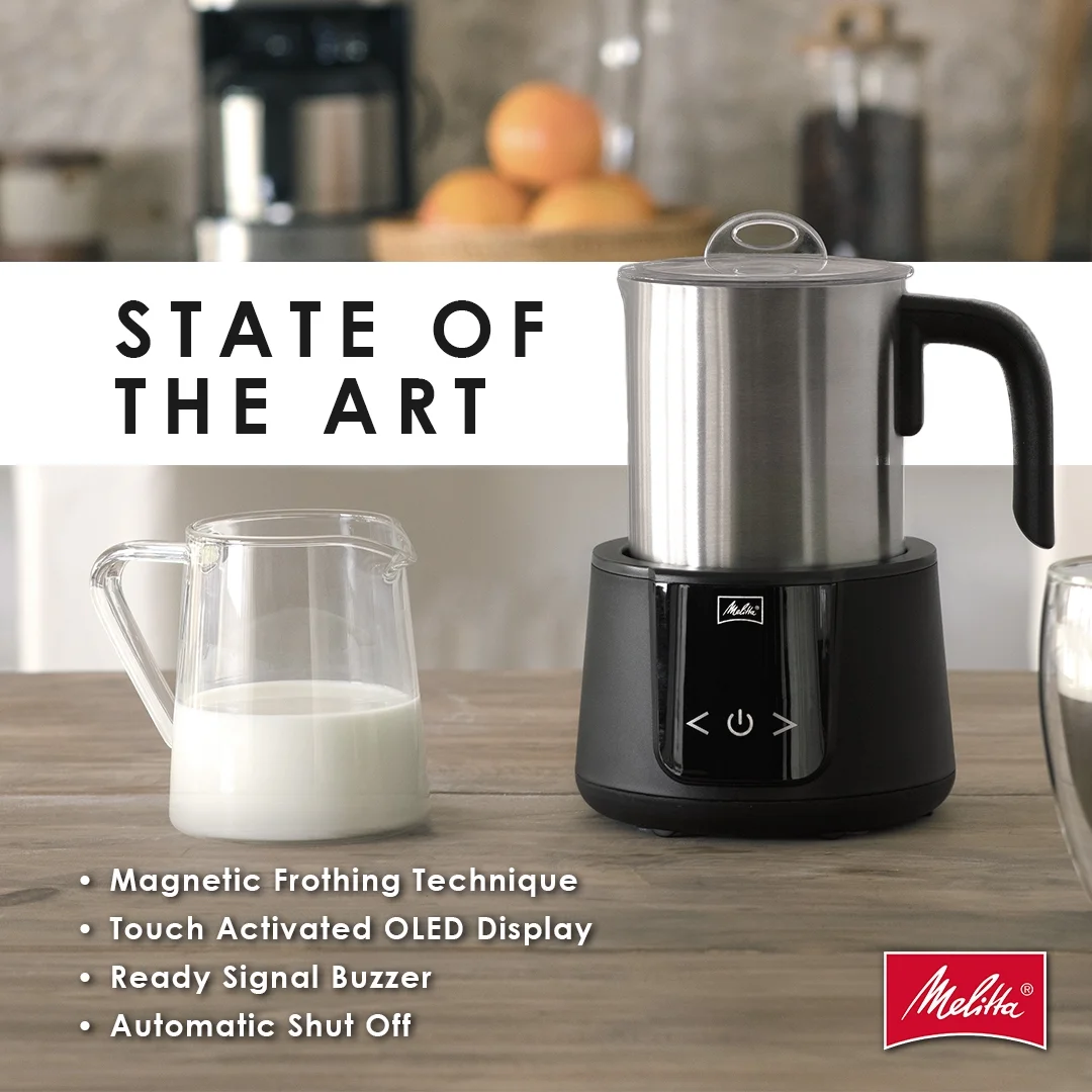 Melitta Montalatte Milk Frother Coffee and Hot Chocolate Stainless Steel Electric Milk Frother