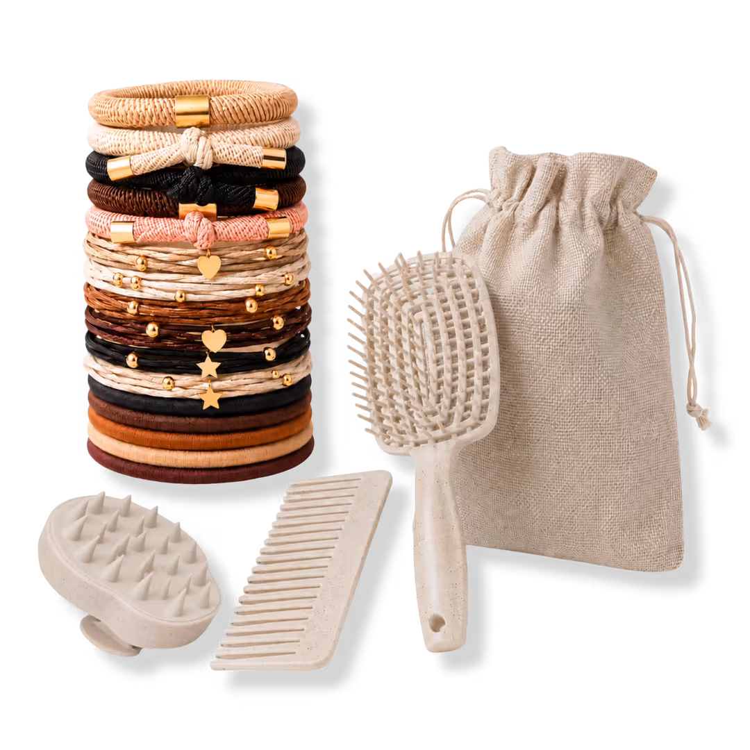 CosmoGlo  Hair Brush and Mixed Hair Tie Set
