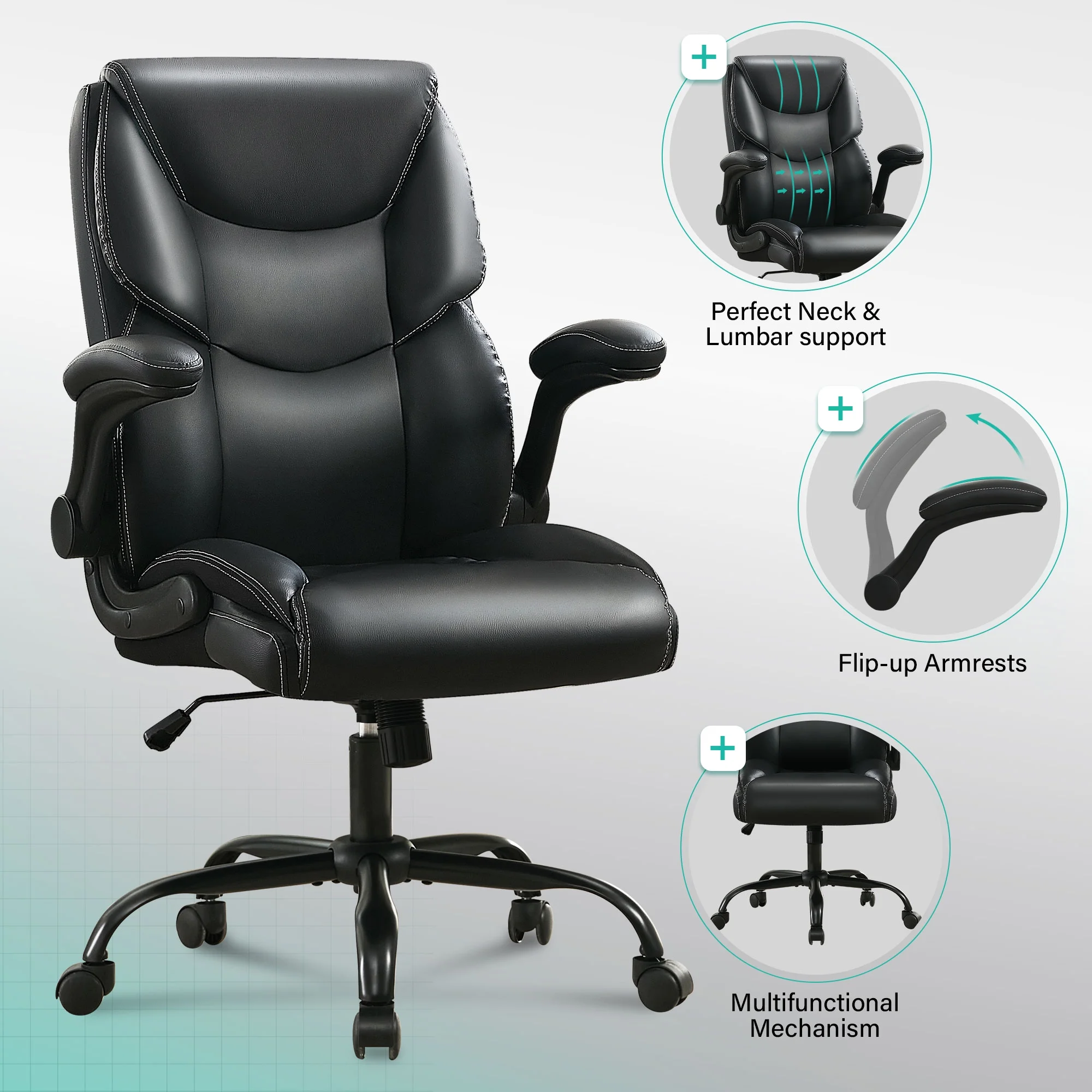 JONPONY Big and Tall Office Chair Wide Seat Ergonomic Computer Desk Chair High Back Executive Leather Chair Adjustable Task Chair Lumbar Back Support 8 Hours Heavy Duty Design,Black