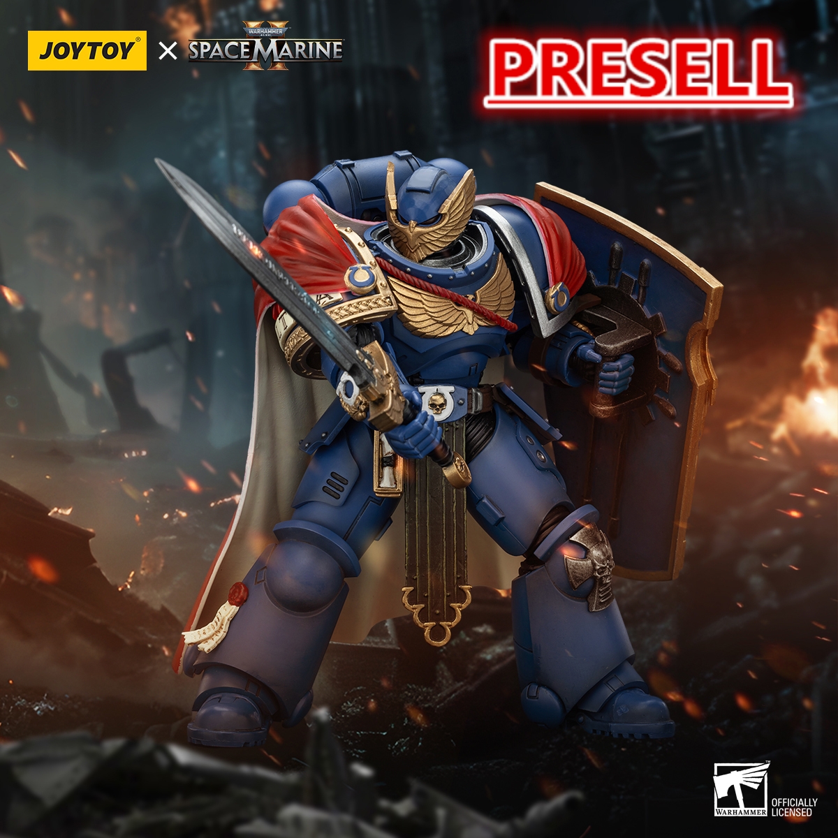 JOYTOY Warhammer 40k Space Marine 2 1: 18 Ultramarines Marneus Calgar Chapter Master with MKX Gravis Armour and Gauntlets of Ultramar and Victrix Honour Guard - JOYTOY WORLD