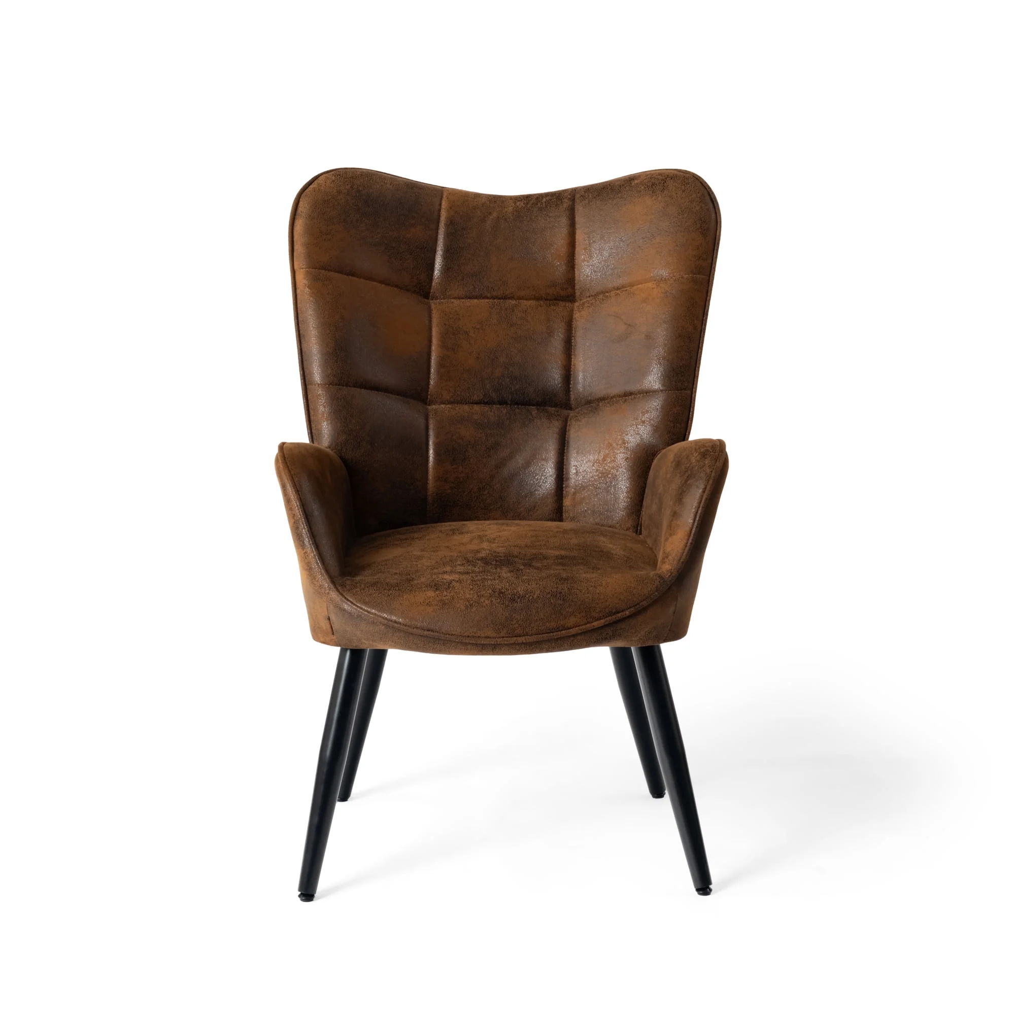 Living Room Desk Chair Leisure Chair - Nursery Desk chairs with Tufted Upholstery Wing Mid Back Metal Legs, Brown Suede Black Metal
