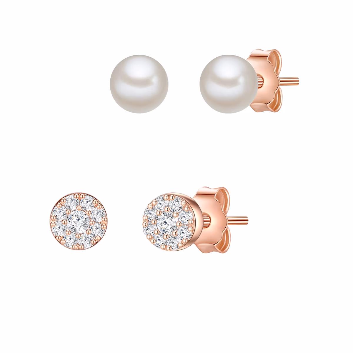 Ohrstecker aus Sterling Silber in roségold mit Zirkonia Süßwasser-Zuchtperle