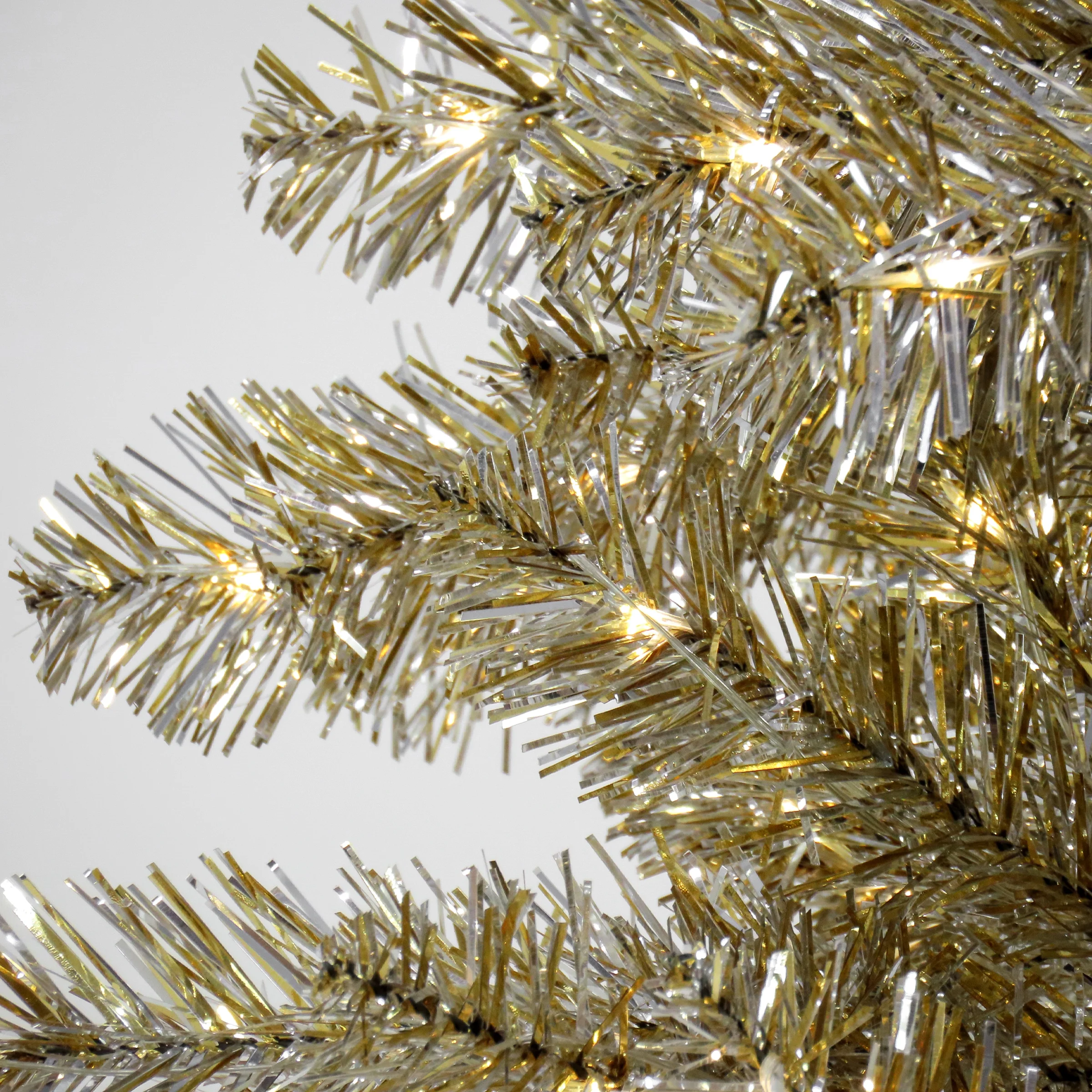 National Tree Company Pre-Lit Artificial Christmas Tree, Platinum, Tinsel, 1250 Warm White LED Rice Lights, Includes Stand, 7.5 Feet