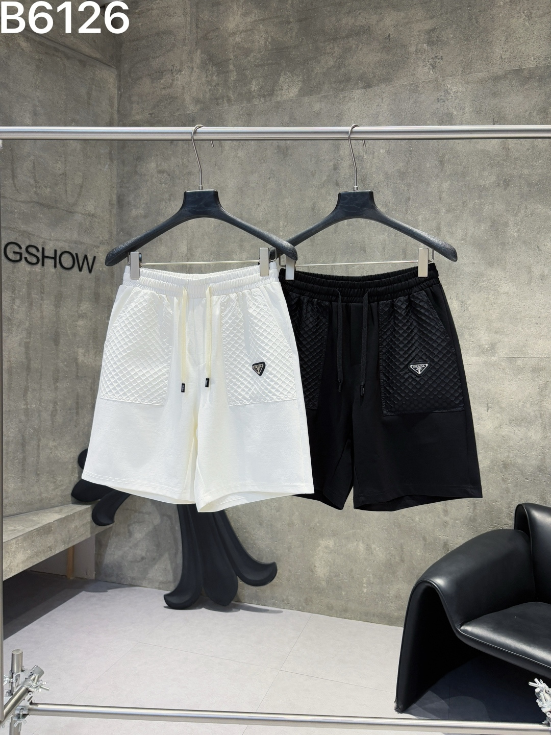 Prada Style Enamel Triangle Logo Quilted Pocket Sweat Shorts