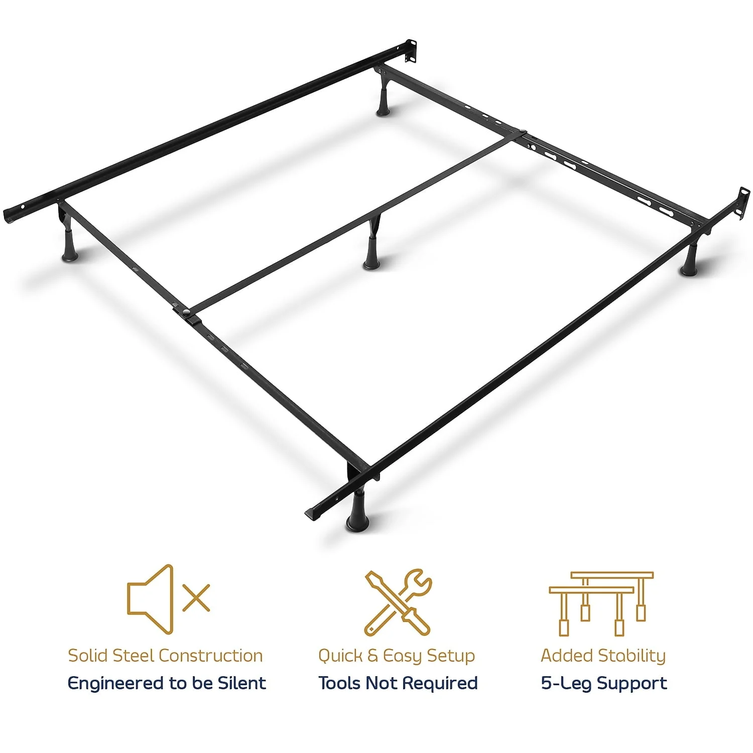Nestl Adjustable Metal Bed Rails - Metal Adjustable Bed Frame with Bed Center Support Leg 5.25" H Low Bed Frame - Expands from Twin Size to Full Bed Frame, Metal Queen Bed Frame, Black