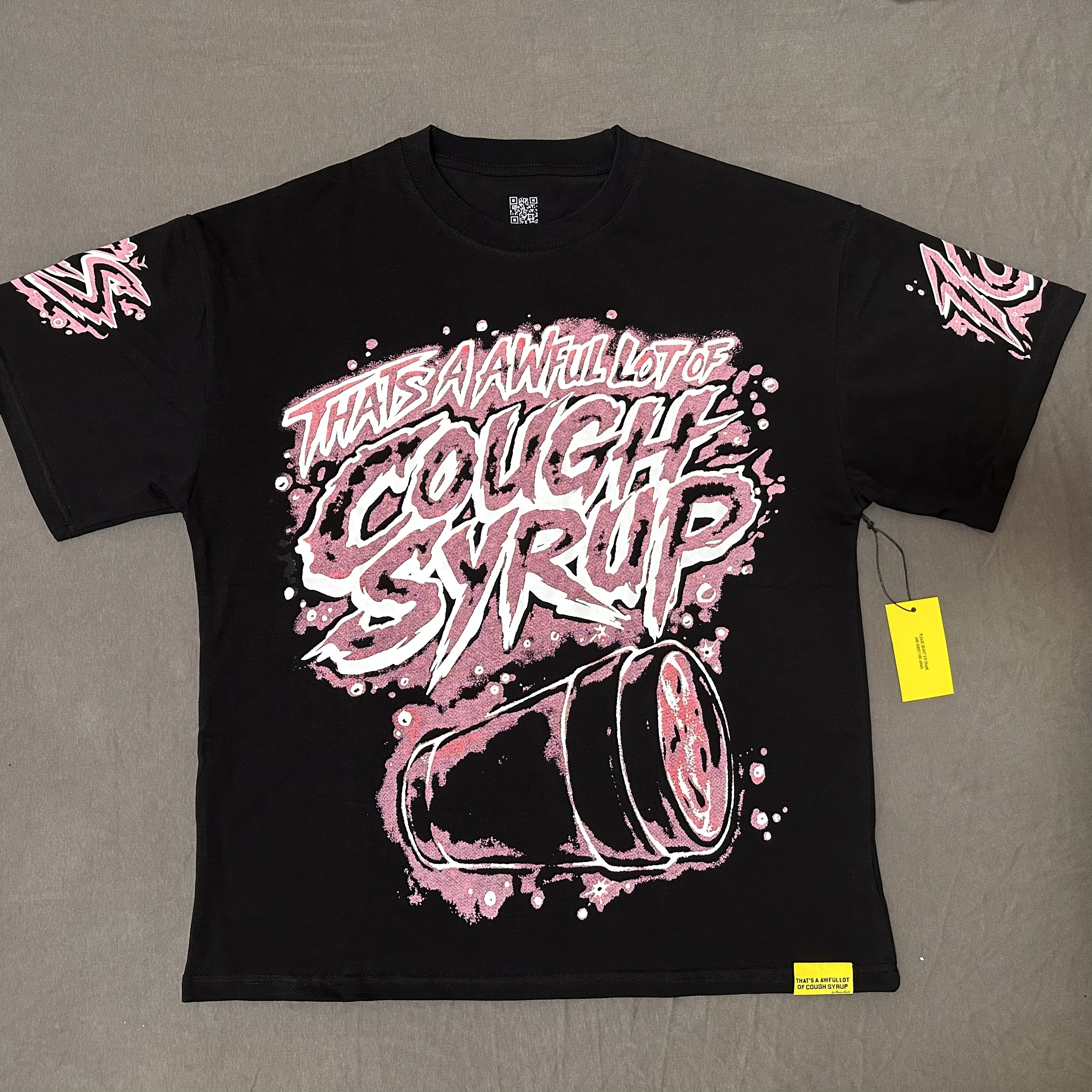 Black colorful letter water cup printed short-sleeved T-shirt