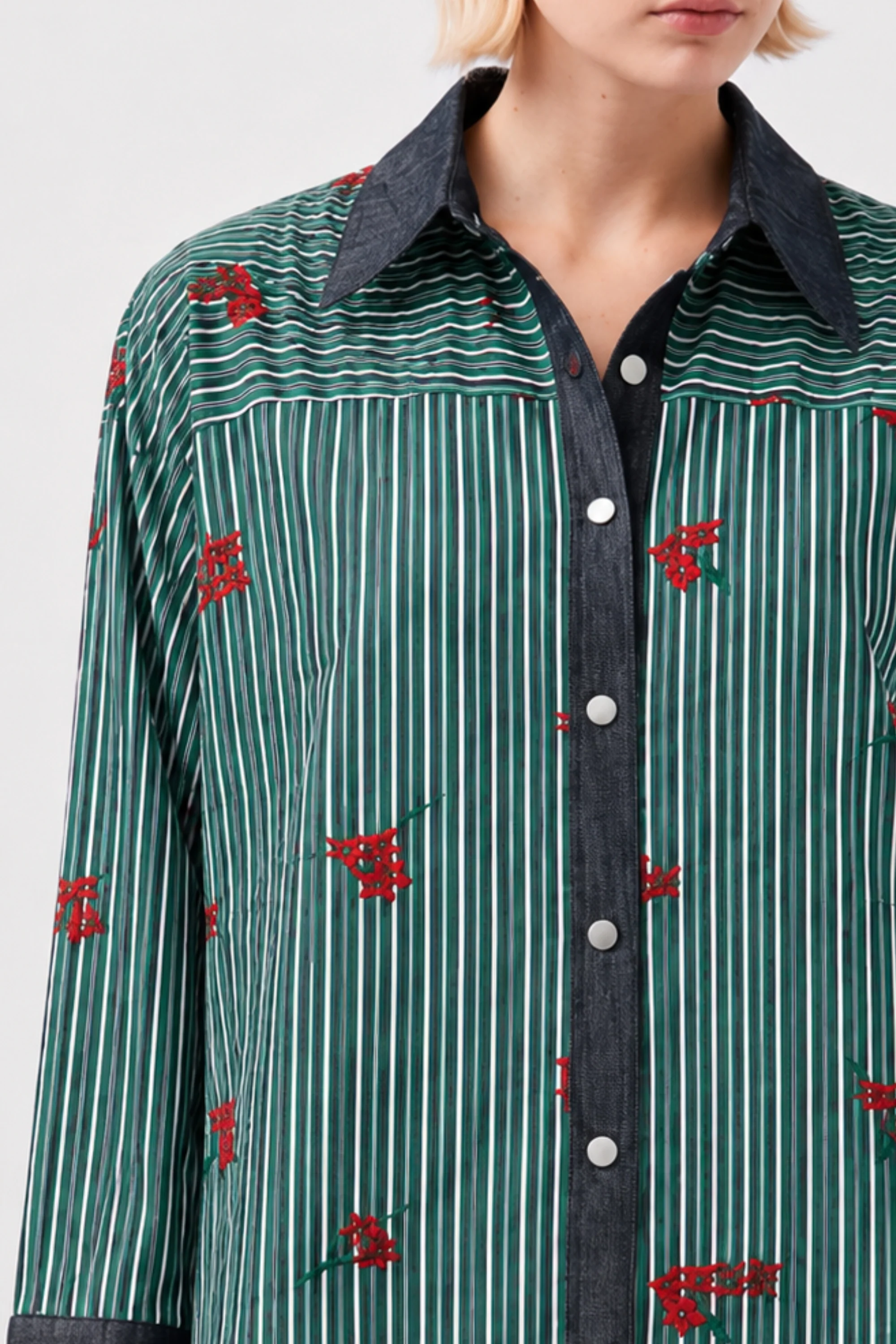 Cotton Denim Embroidered  Shirt