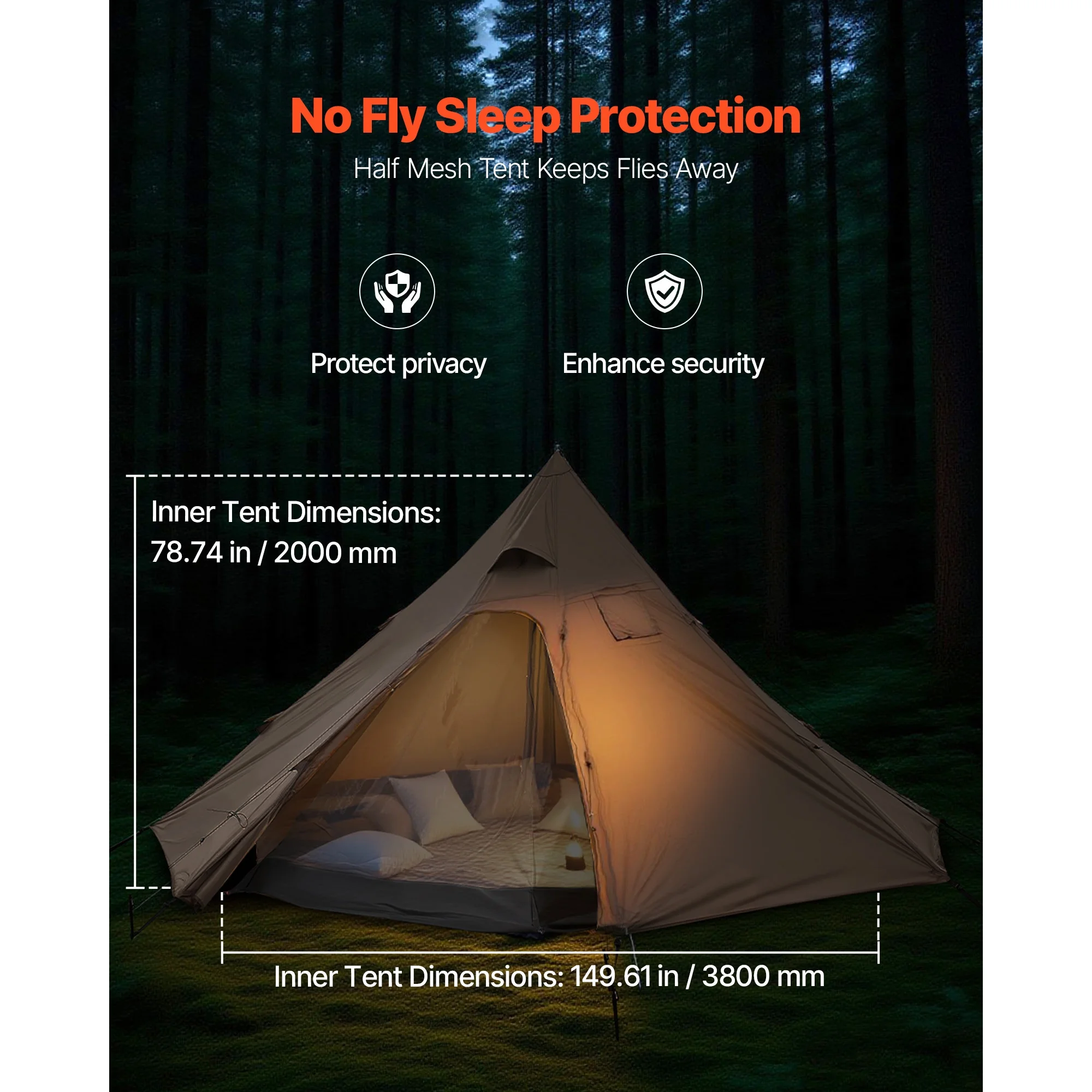 KFFKFF 4-Person Tipi Tent with Stove Jack & Inner Tent, Portable All-Season Camping Shelter with Snow Skirt, Waterproof Design for Winter Camping, Fishing, and Backpacking