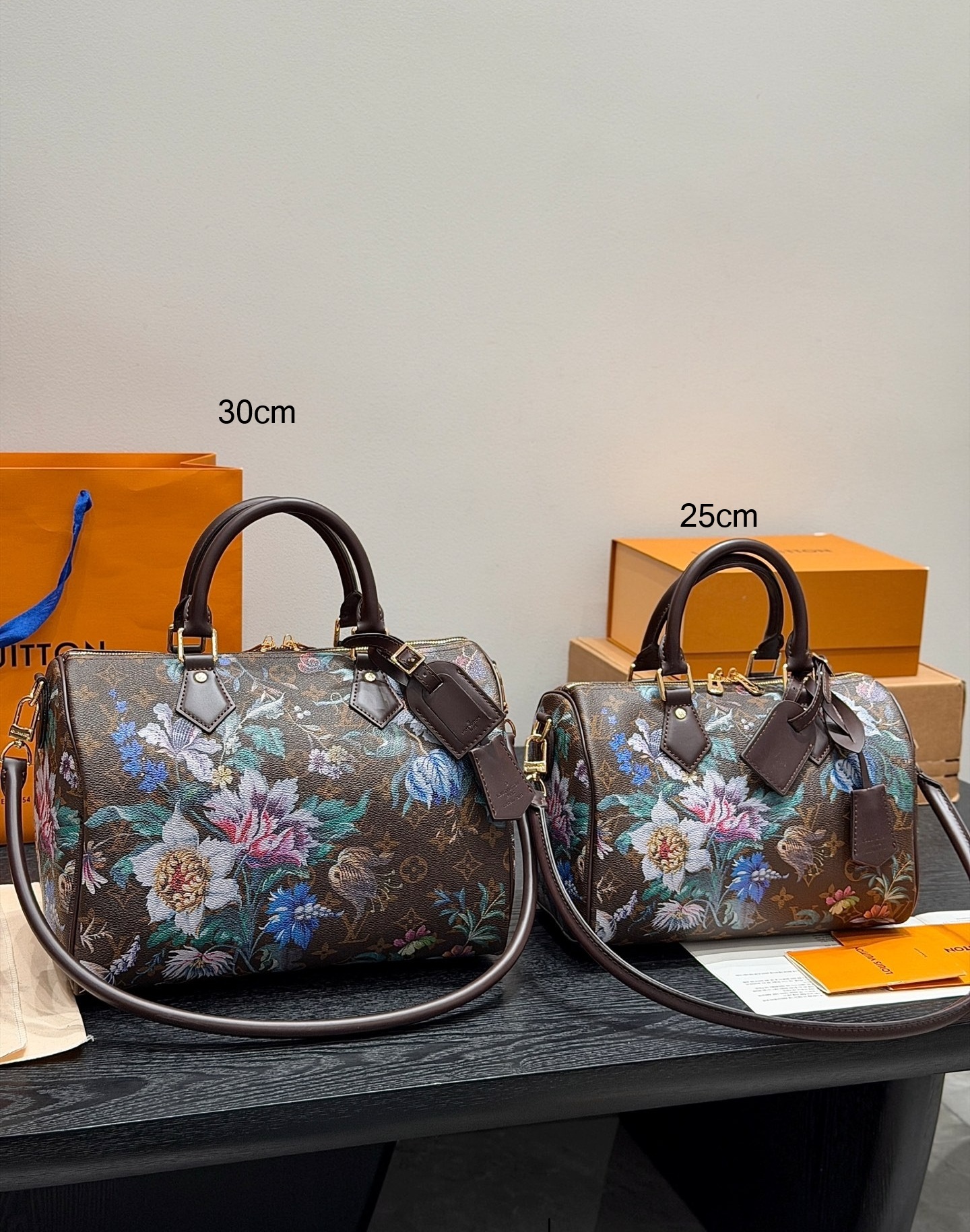 LV Speedy 25/30 Brown Monogram Tapestry Floral Multicolor Boston Top Handle Bag