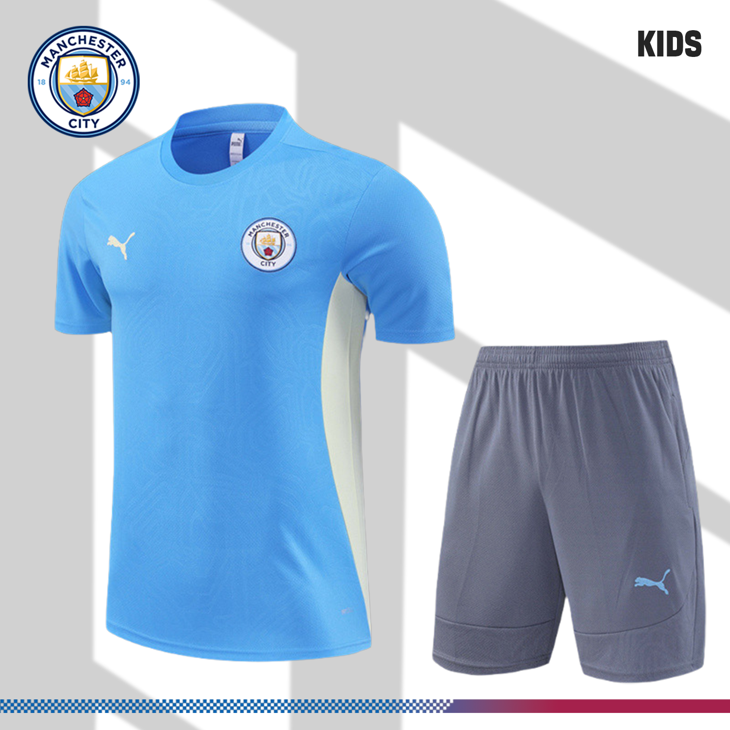 2024/2025 Manchester City Blue Kids Short Sleeve Training Clothes (Kids Kit)