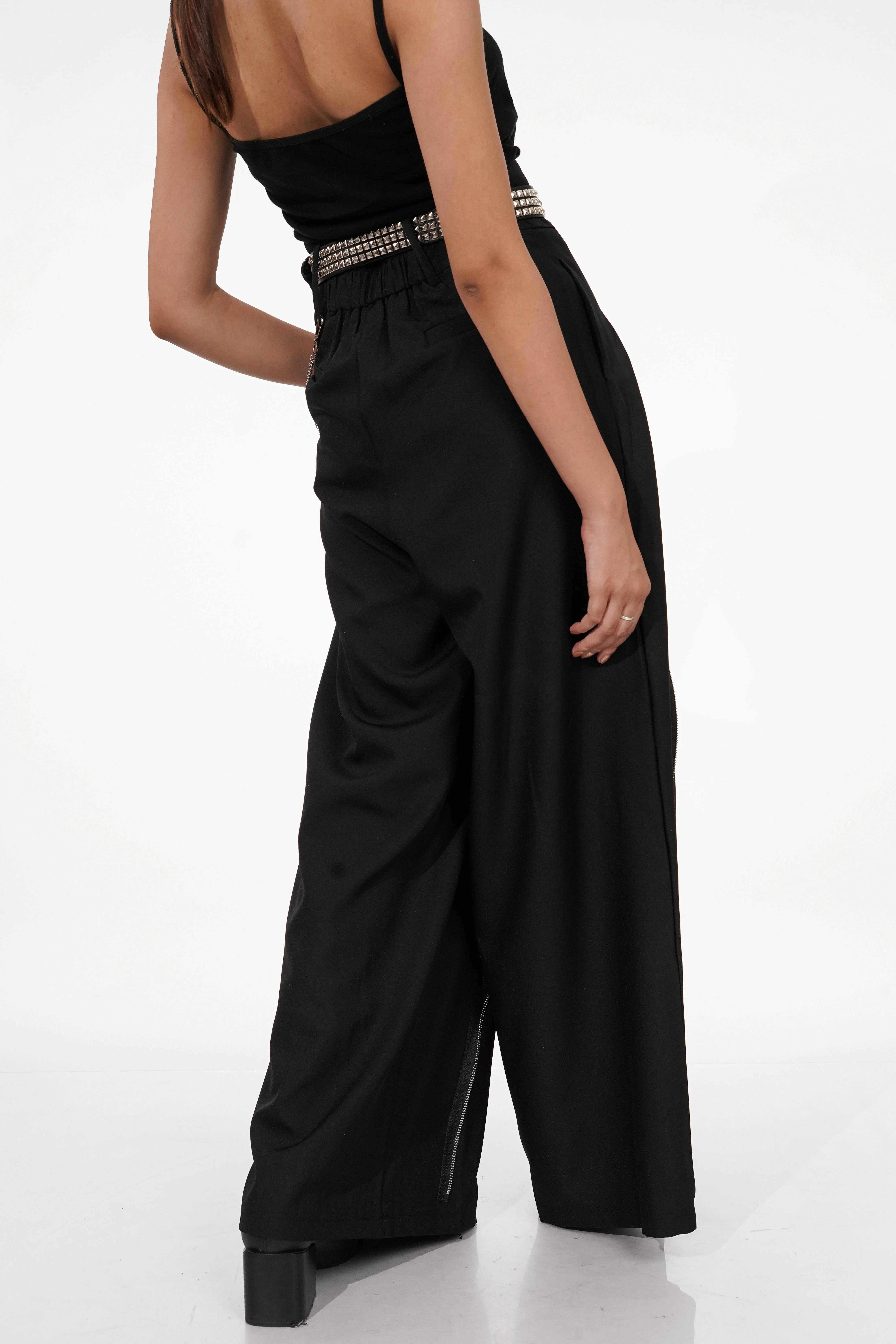 Shay Black Zip-detail Wide Pants