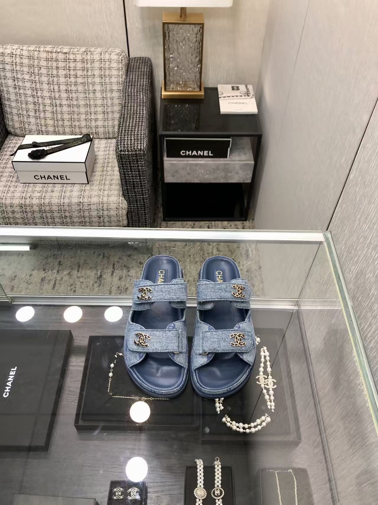 Chanel Denim CC Sandals Mules