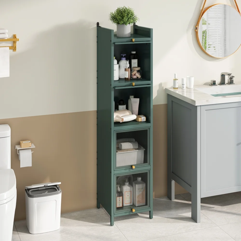 Hassch 4-Tier Display Case Storage Cabinet with Flip-Up Glass Doors, 60.62