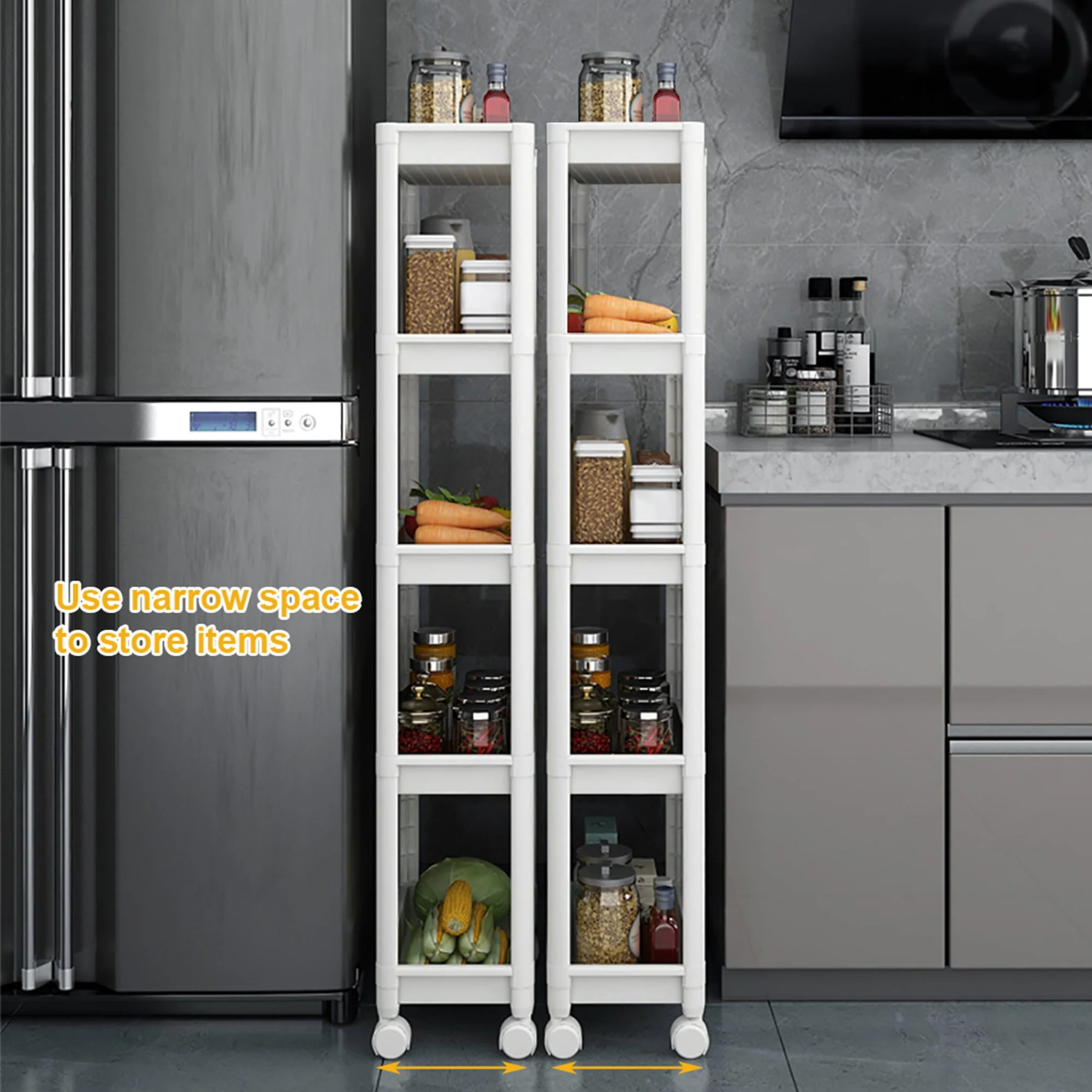 Untyo 5-Tier Slim Bathroom Storage Cart with Rolling Wheels,Kitchen Rolling Utility Cart for Narrow Space, White