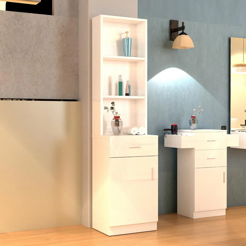 Zimtown Wooden Barber Station Makeup Hair Salon Cabinet, Freestanding Bathroom Tall Cabinet with 5 Storage Shelves & Drawer, White
