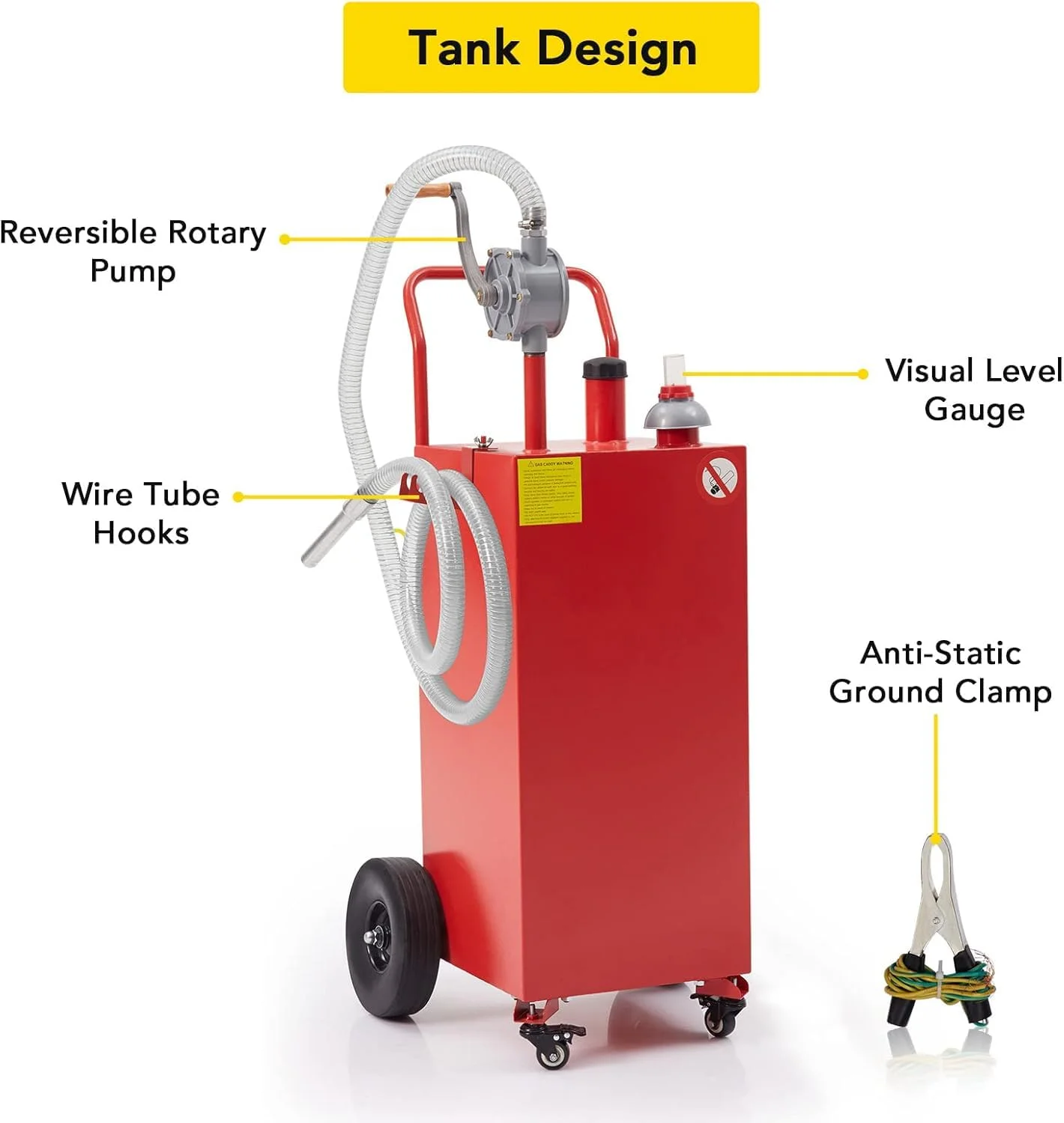 40-Gallon Portable Oil Transfer Fluid Diesel Fuel Storage Tanks, Gas Caddy Storage With Pump and Wheels For ATV Car Mowers Tractors