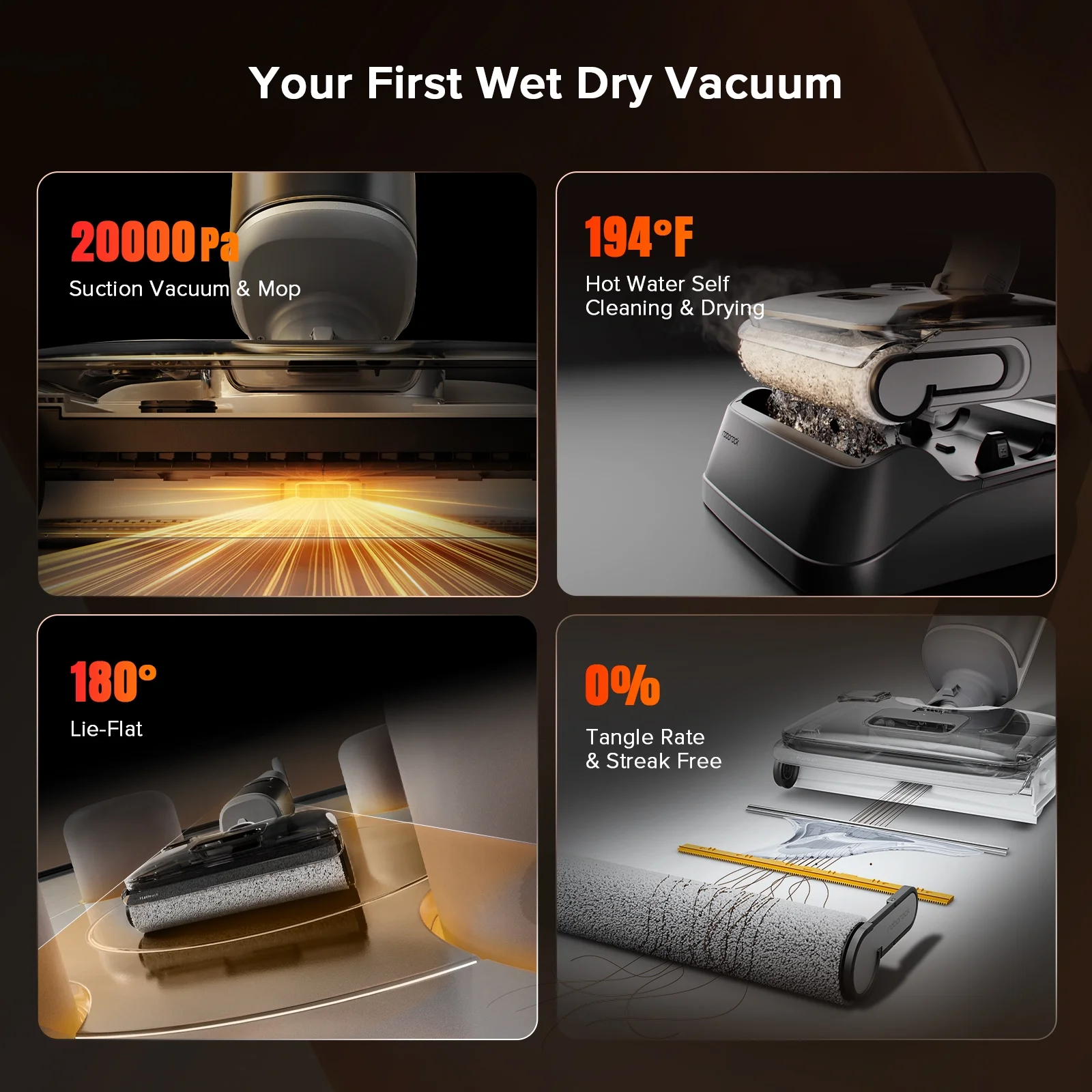 Roborock F25 GT Vacuum Mop All in One, Wet Dry Vacuum Cleaner Cordless, 20000Pa Floor Cleaner Machine for Tile Hardwood Wood Vinyl Floor, Edge to Edge Self Cleaning Electric Mop with 180 Lie-Flat