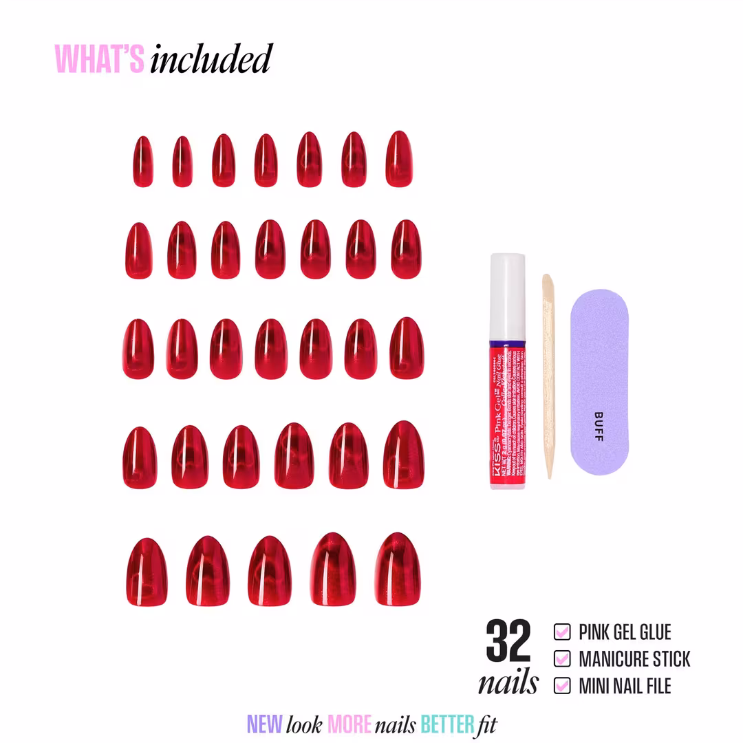 Kiss  Glam Embellished Medium Almond Press On Nails, Famous