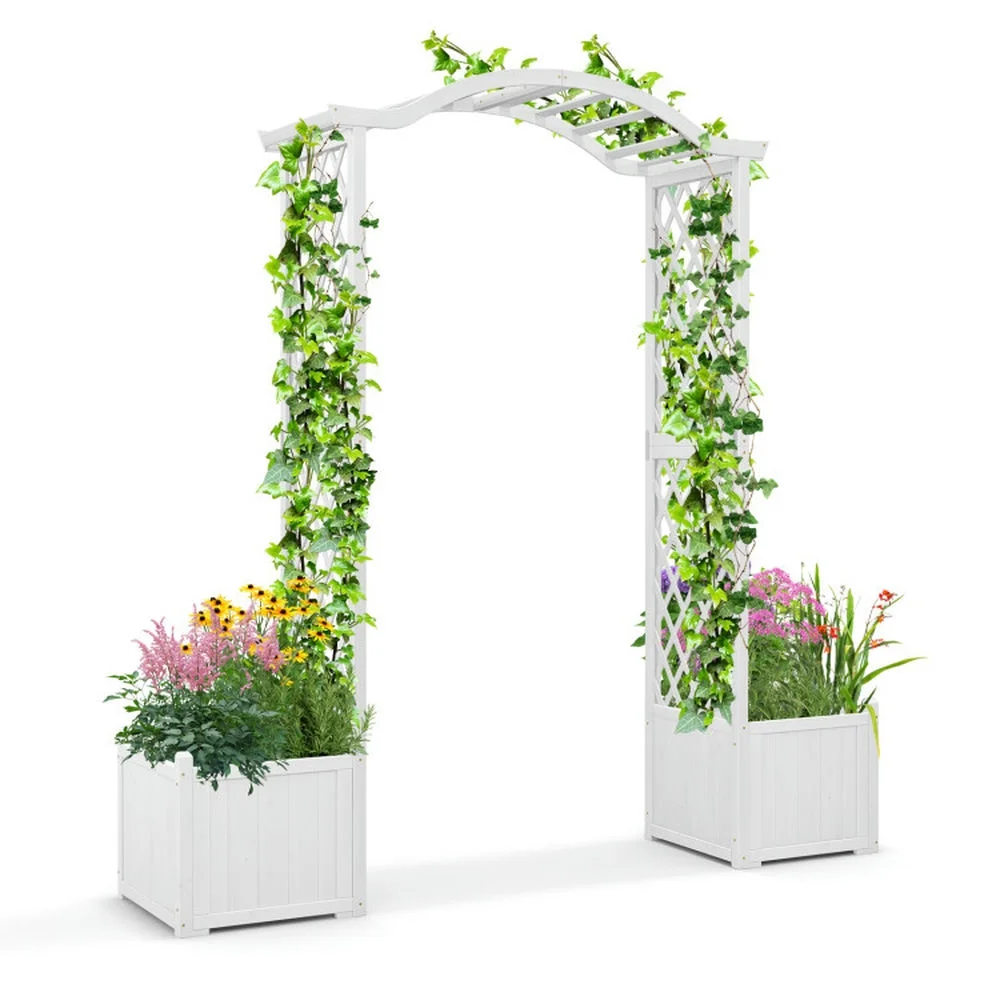 Kadyn Outdoor Decor,Wooden Garden Arbor with Planter and Trellis for Climbing Plants Decorations-White