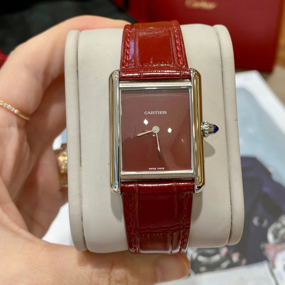 Cartier Watch Tank 25.5mm Quartz Silver Red Dial