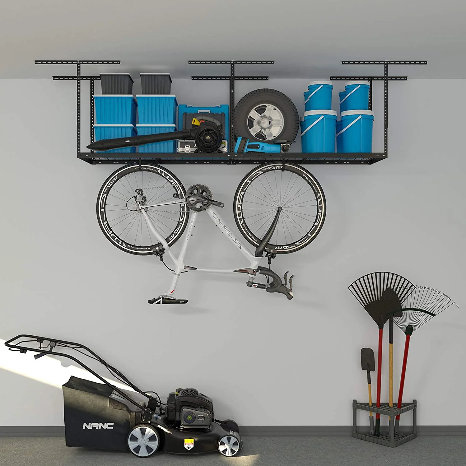 2ftx8ft Overhead Garage Storage Rack, Heavy-Duty Metal Garage Ceiling Storage Rack, 22''-40