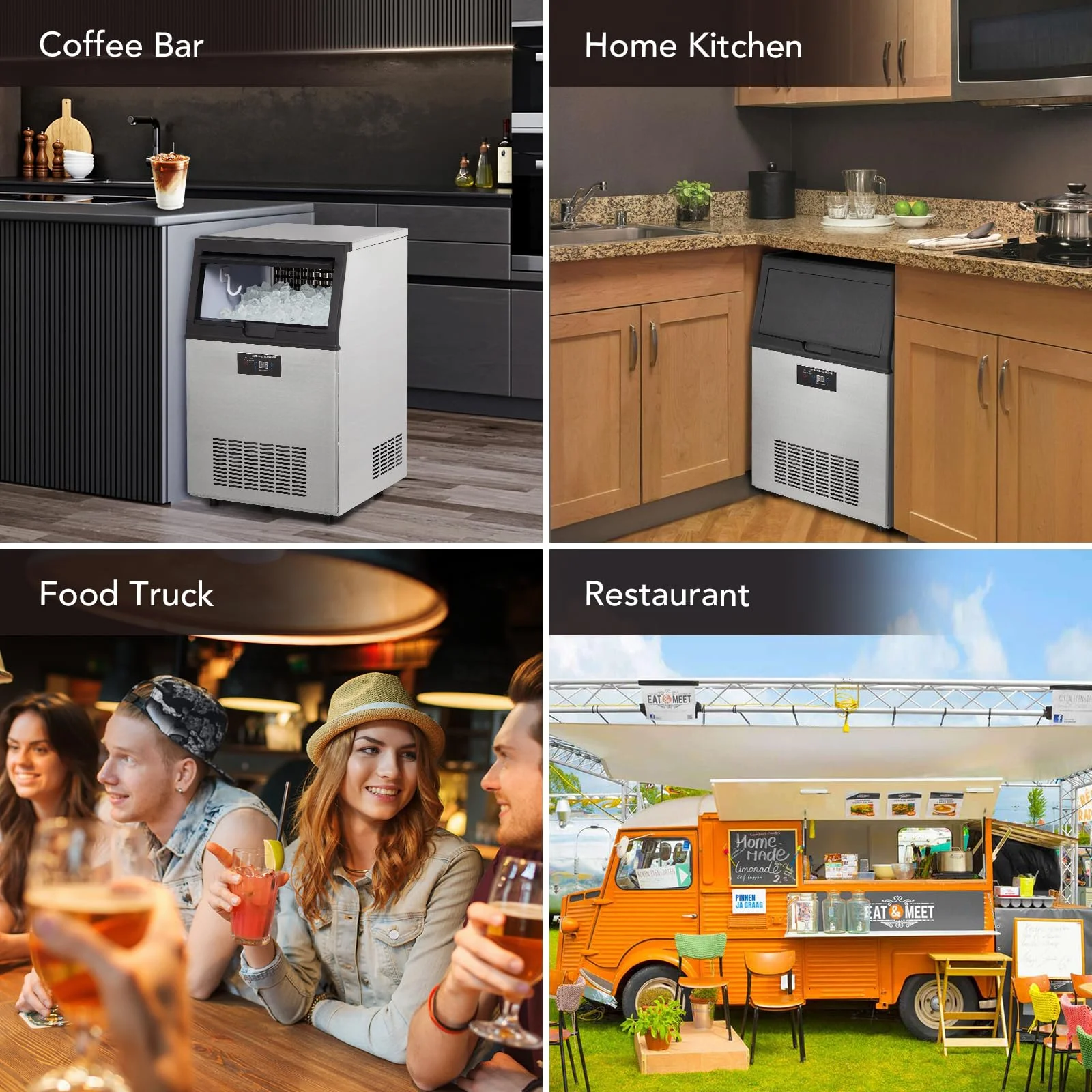 Commercial Ice Machine 130lbs/24H, Stainless Steel Under Counter ice Machine with 44lbs Ice Storage Capacity, Freestanding Ice Maker5*9 Ice Cube