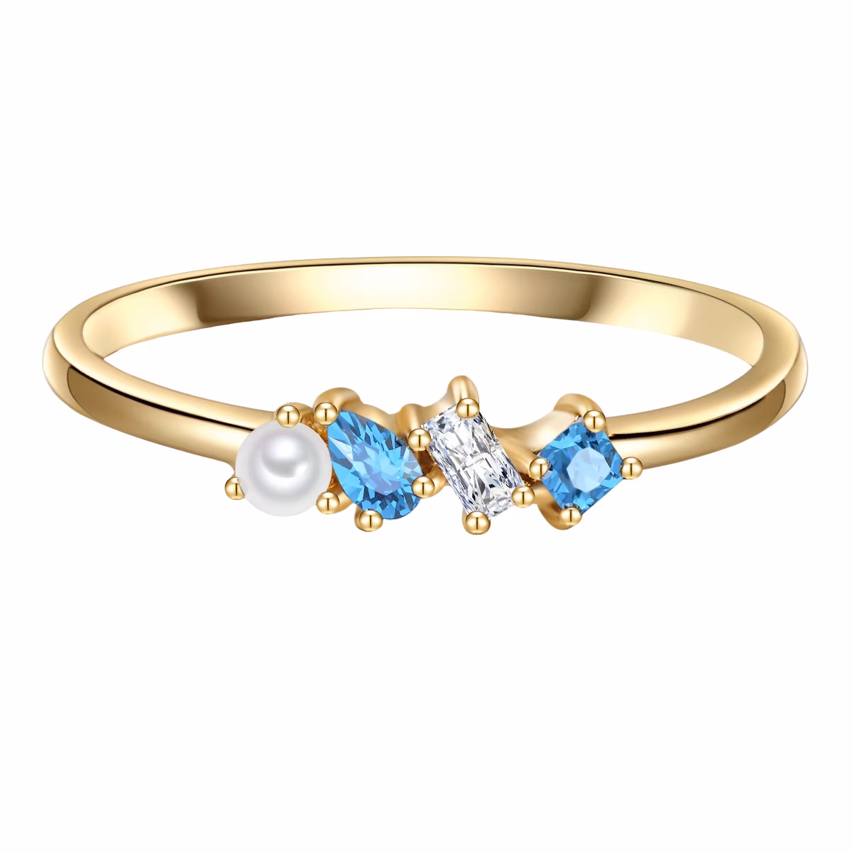 Ring Sterling Silber Zirkonia Süßwasser-Zuchtperle in Gelbgold