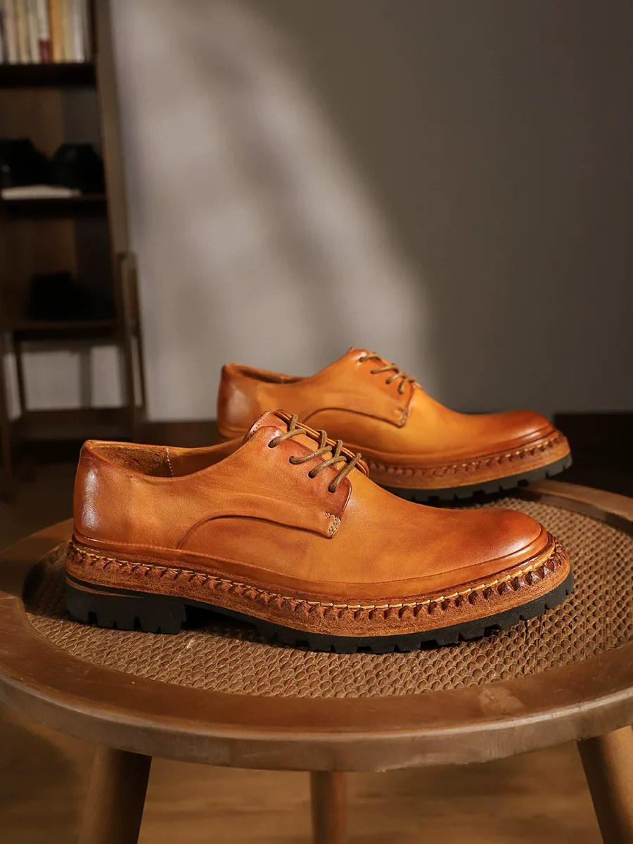 High-end washed horse skin breathable casual leather shoes