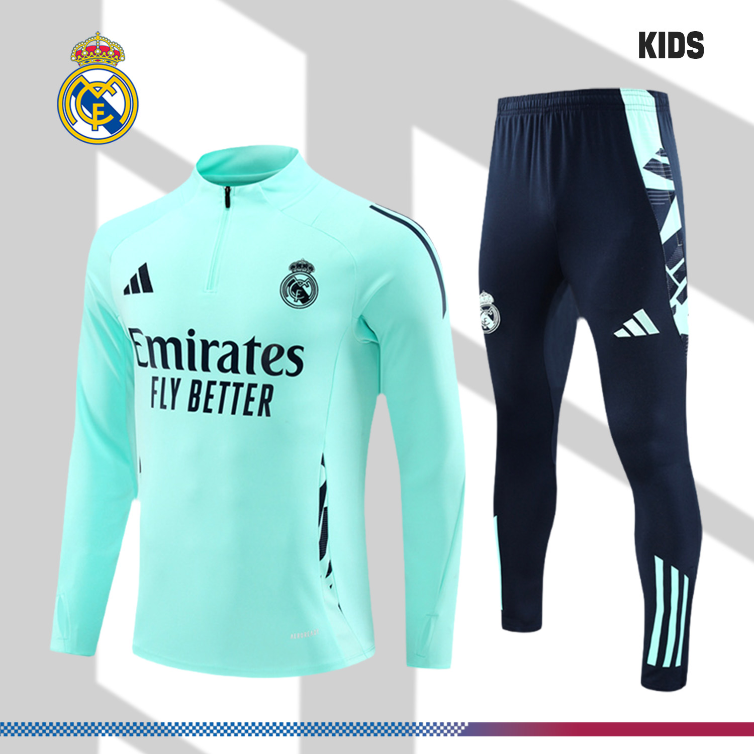2024/2025 Real Madrid Blue Kids Half Zip Training Kit (Kids Kit)