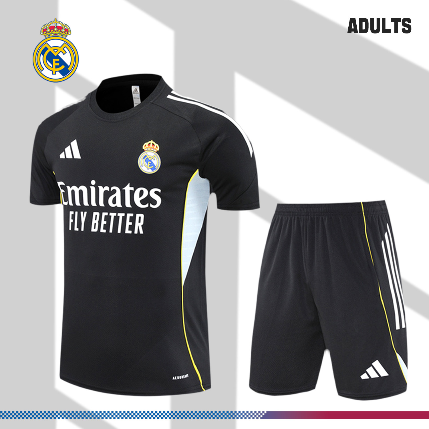 2025/2026 Real Madrid Black Adult Short Sleeve Training Suit (Adult Kit)