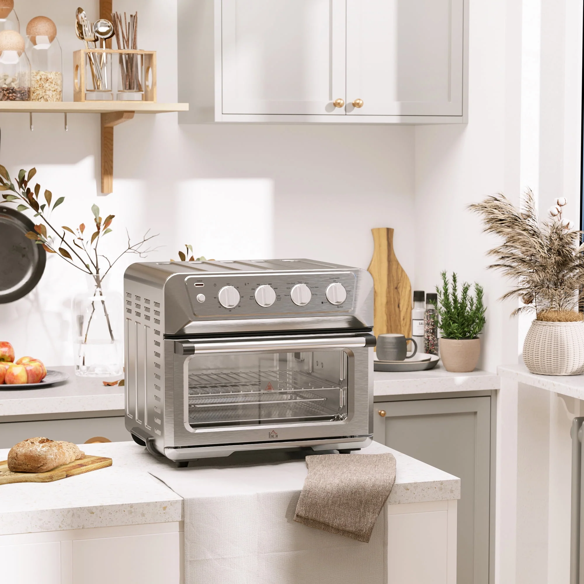HOMCOM Air Fryer Toaster Oven, 21QT 7-In-1 Convection Oven Countertop, Warm, Broil, Toast, Bake and Air Fry, 4 Accessories Included, 1800W, Stainless Steel Finish