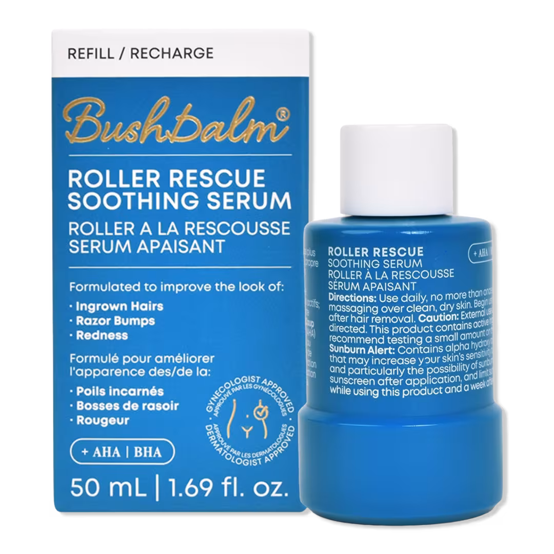 Bushbalm  Roller Rescue Soothing Serum with AHA/BHA for Ingrown Hairs & Bumps