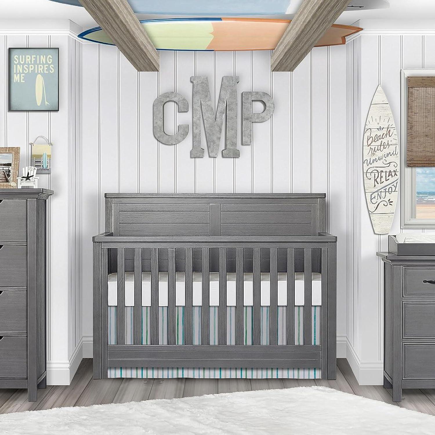 Evolur Belmar Flat 5-in-1 Convertible Crib. Rustic Grey