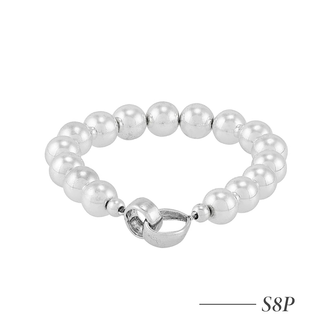 S8P-Sterling Silver Hematite Beaded Bracelet 10mm Stretch Bracelet