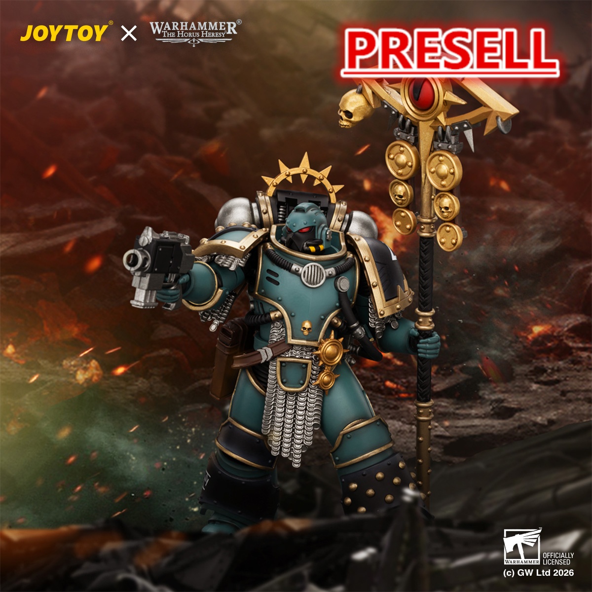 JOYTOY JT05459 Sons of Horus Herald Consul with Icon of Allegiance, Bolt Pistol and Power Weapon - JOYTOY WORLD