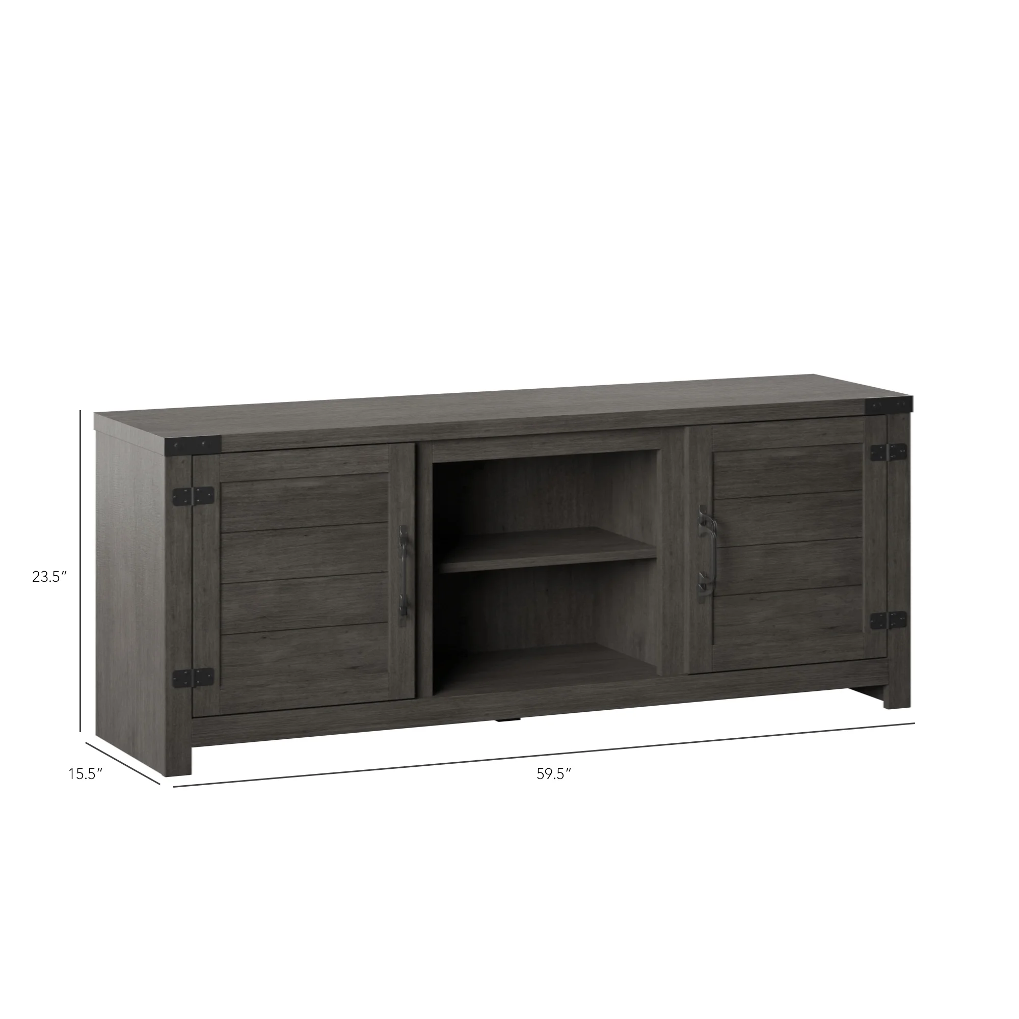 TV Stand for TVs up to 65 with Planked Doors and Nail Head Details, Weathered Gray