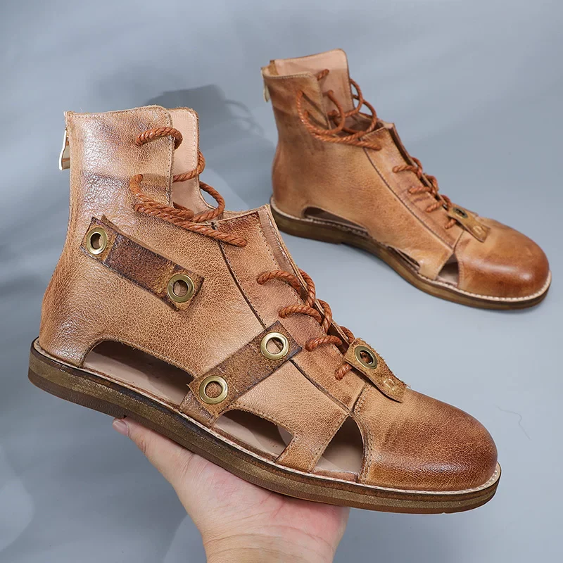 Original handmade first-layer cowhide Roman hollow Martin cool boots