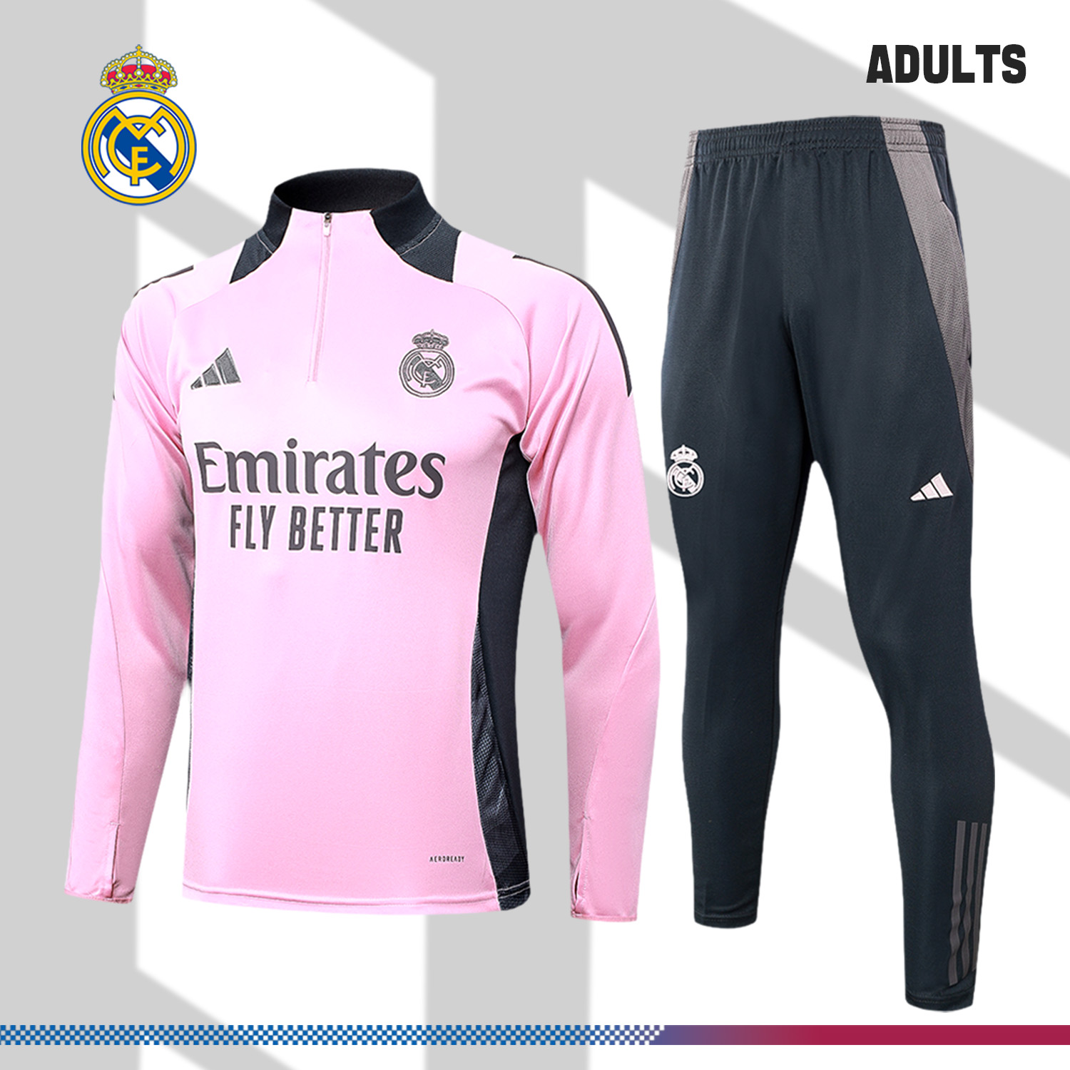 2024/2025 Real Madrid Pink Adult Half Zip Training Kit (Adult Kit)