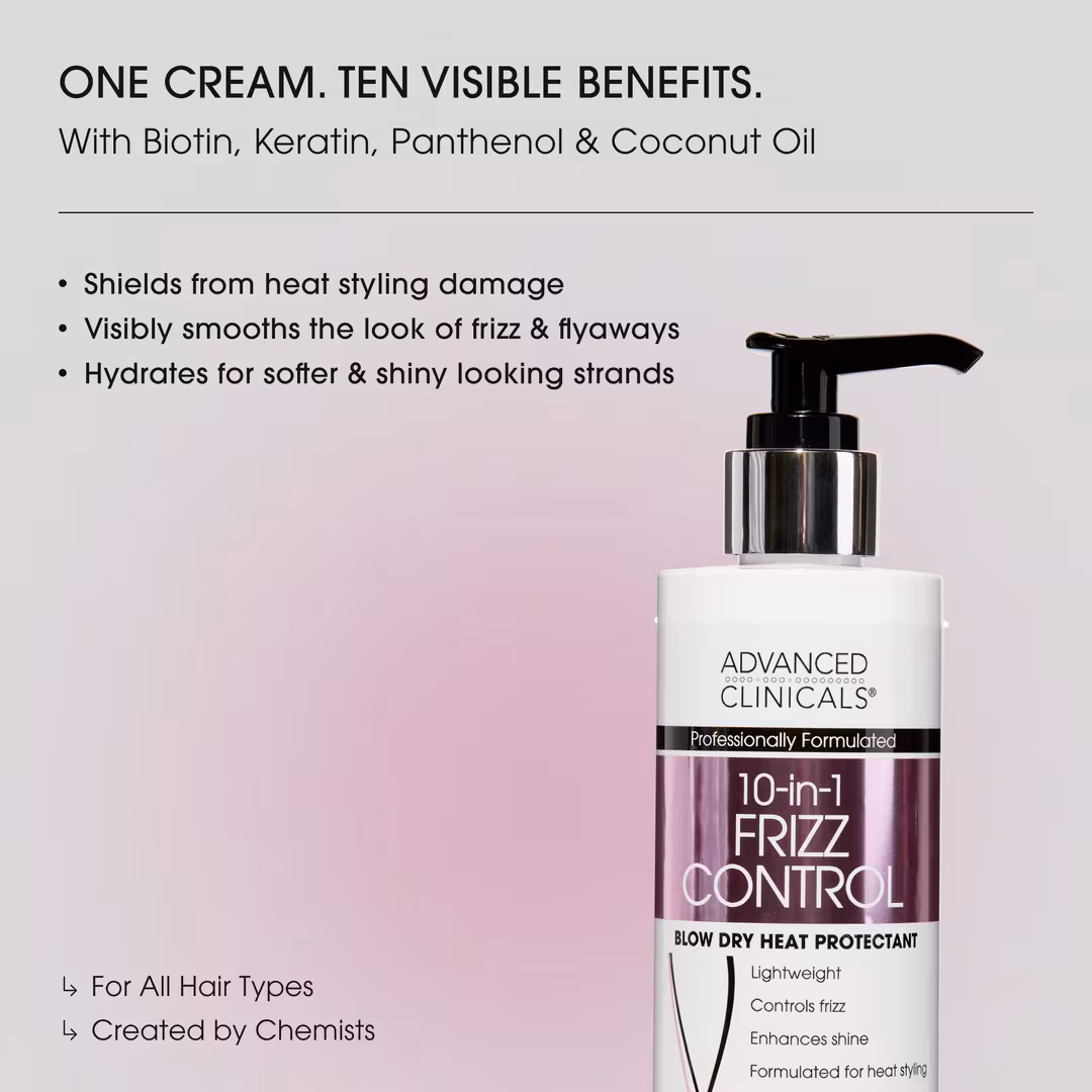 Advanced Clinicals  10-in-1 Frizz Control Blow Dry Heat Protectant Cream