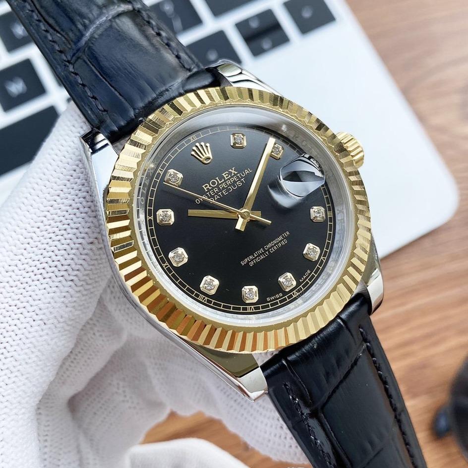 Rolex Watch DATEJUST 41 STAINLESS STEEL DIAMOND NUMERALS LEATHER STRAP Watch
