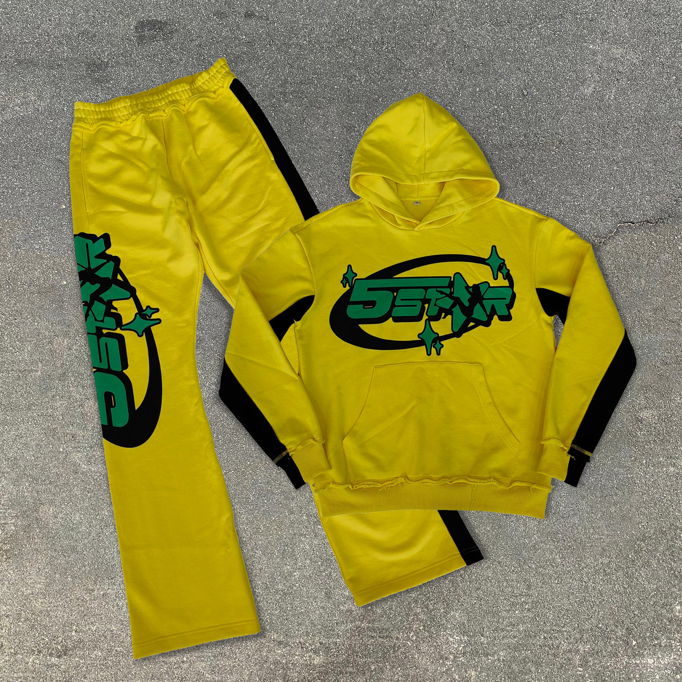 Retro contrast color trendy hoodie and pants suit