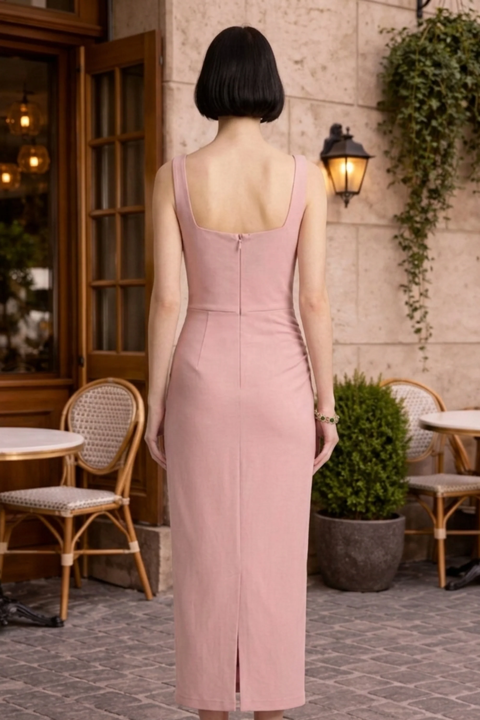 Rose Square-Neck Bodycon Dress